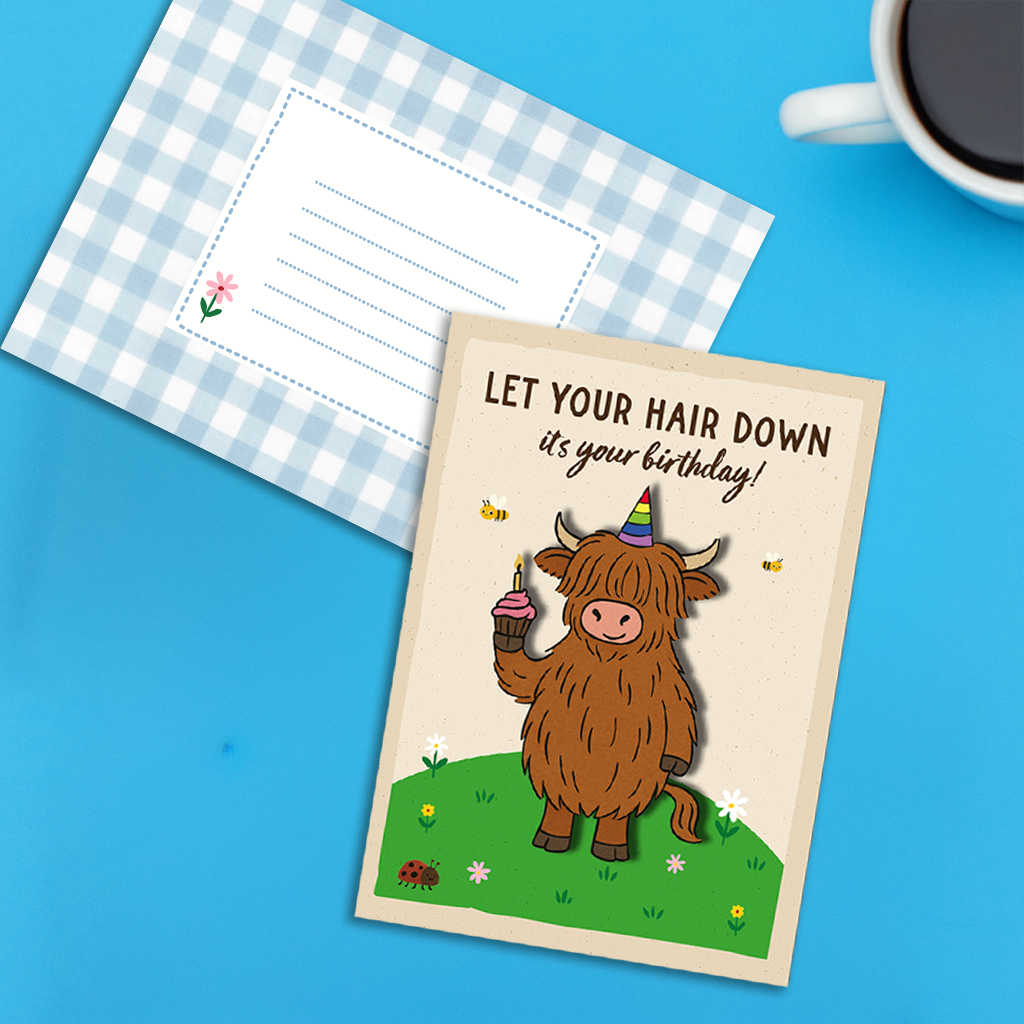 Handmade Hair Down Cow Birthday Card
