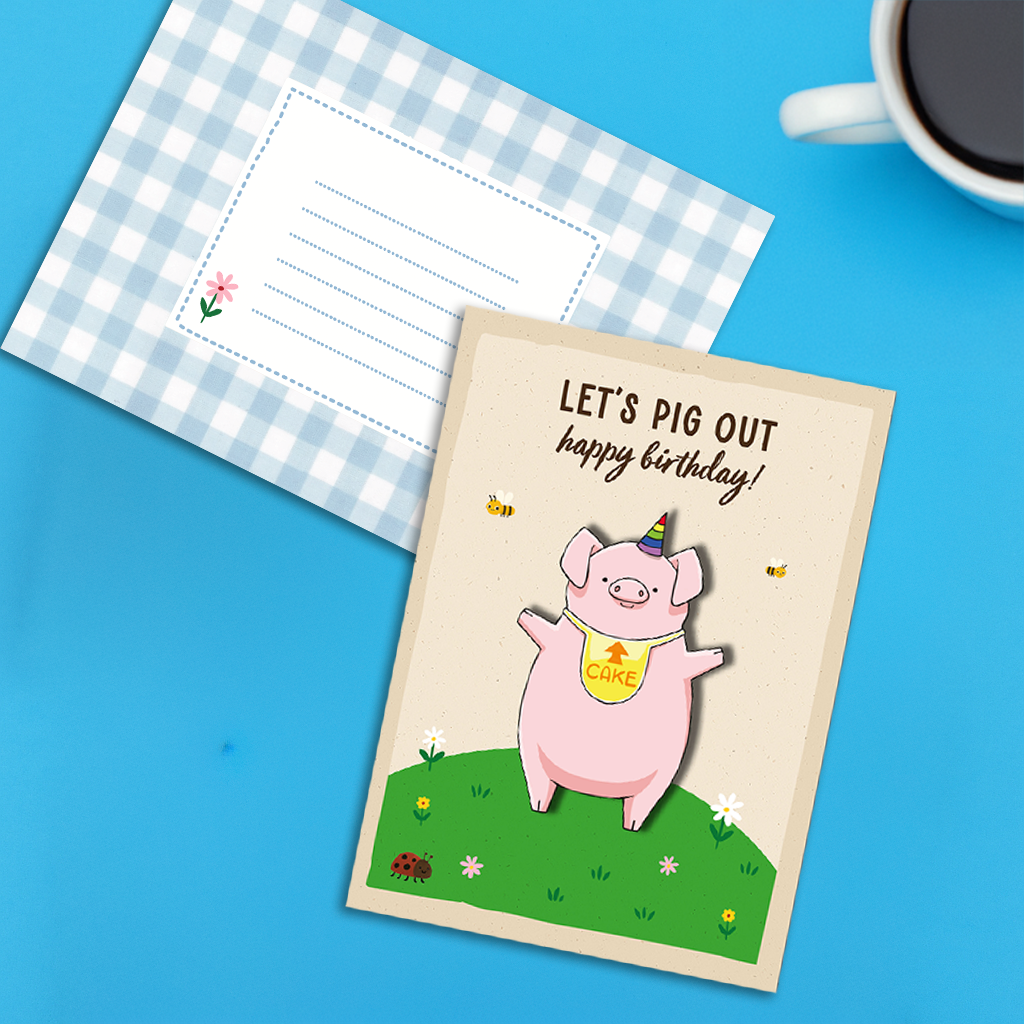 Handmade Let's Pig Out Birthday Card