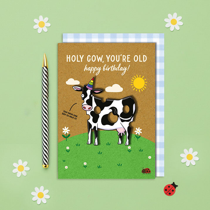 Handmade 3D Holly Cow Birthday Card