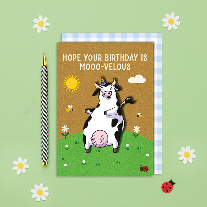 Cute Handmade 3D Cow Birthday Card