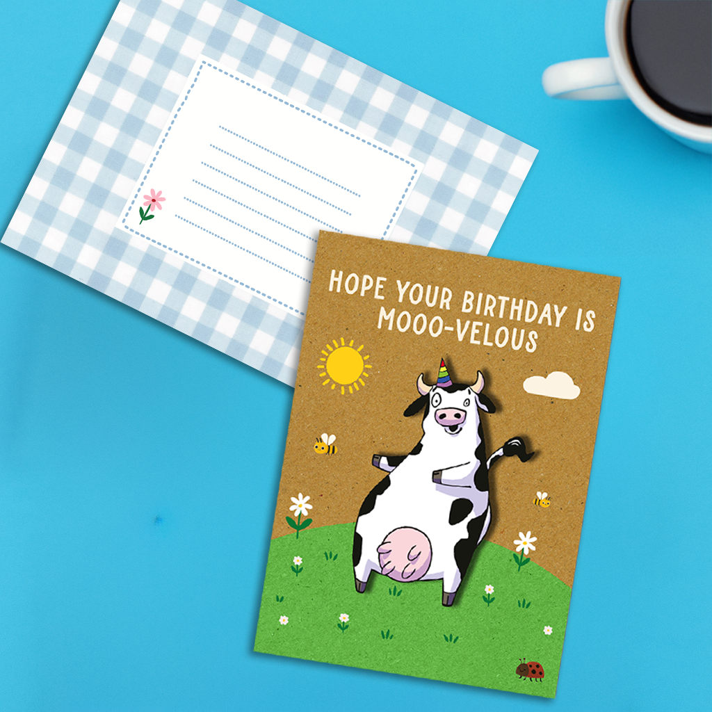 Handmade Playful Cow Birthday Card
