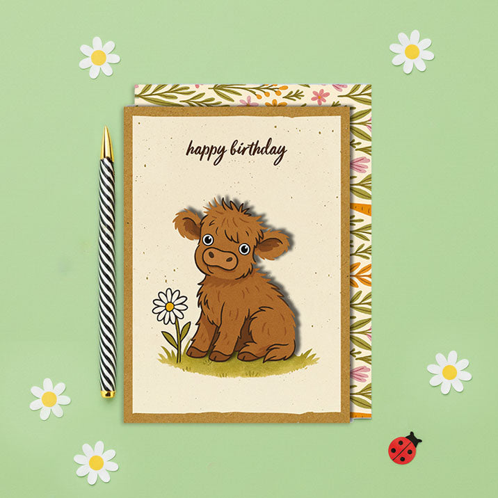 Adorable Cute Cow Handmade 3D Birthday Card