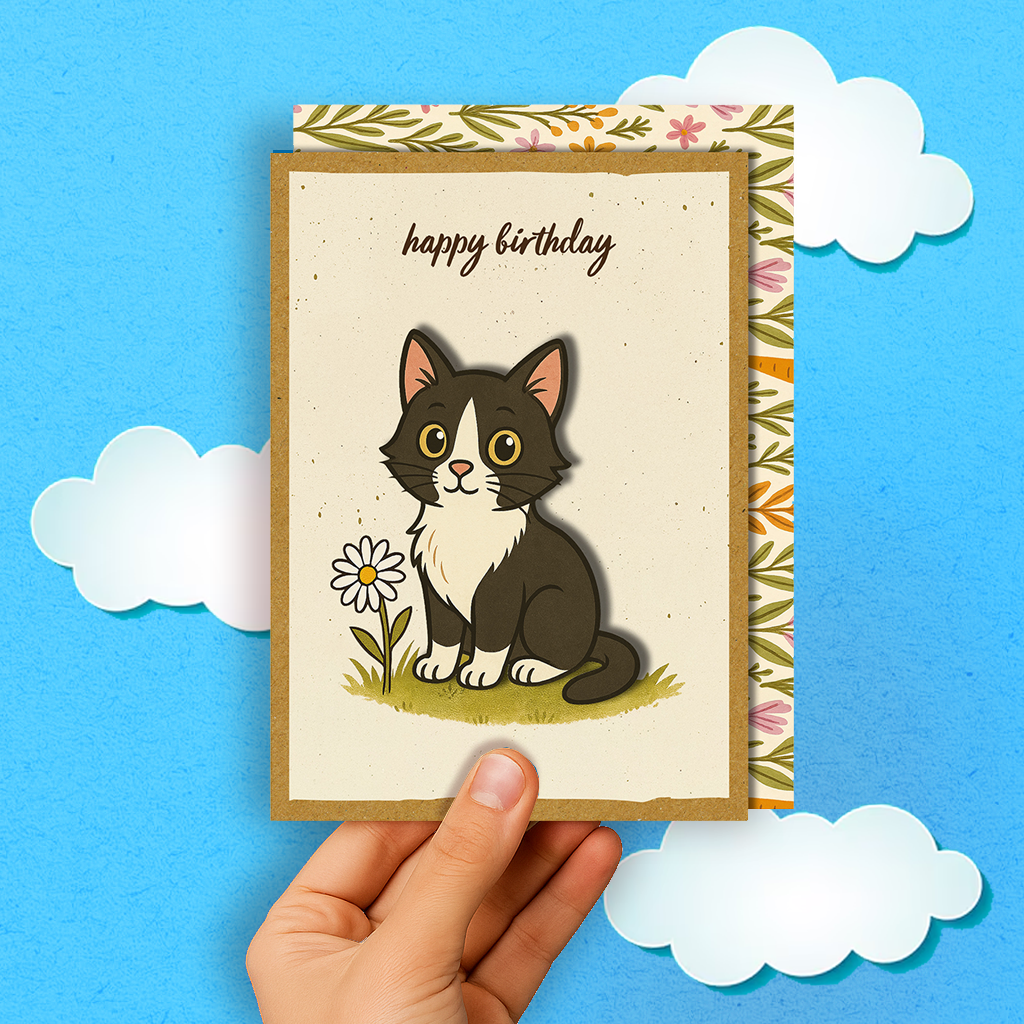Handmade Lovely Kitten Birthday Card