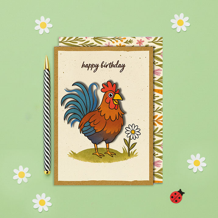 Handmade Cockrel 3D Birthday Card
