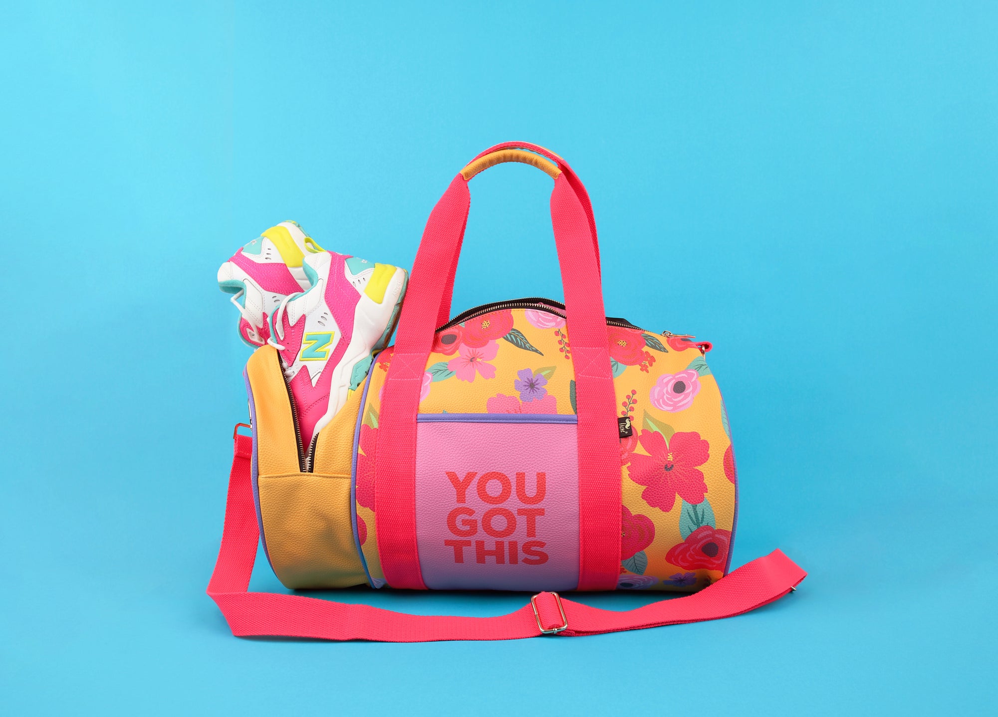 You Got This Floral Gym Barrel Bag