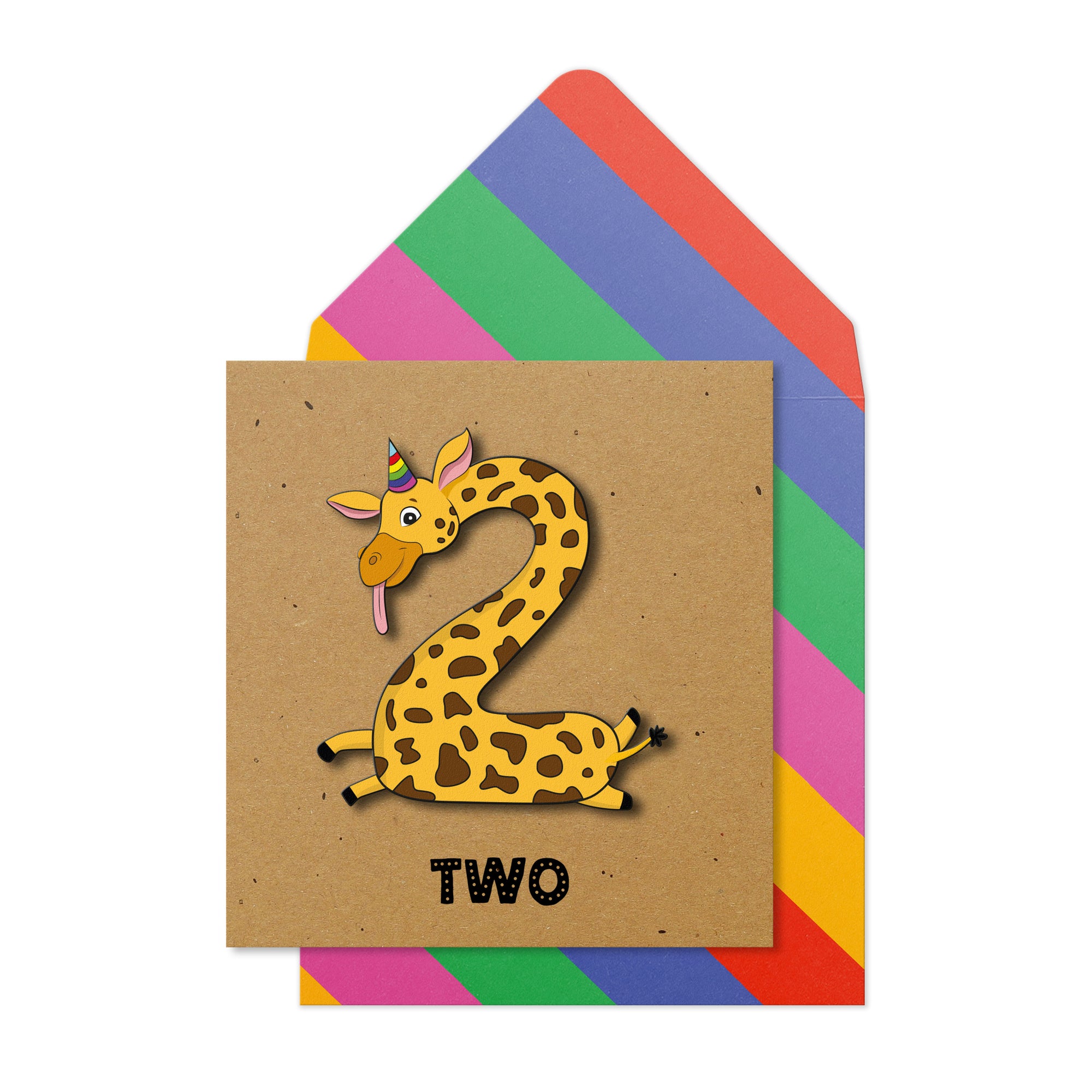Happy 2nd Birthday, Giraffe Kids Handmade Greeting Card