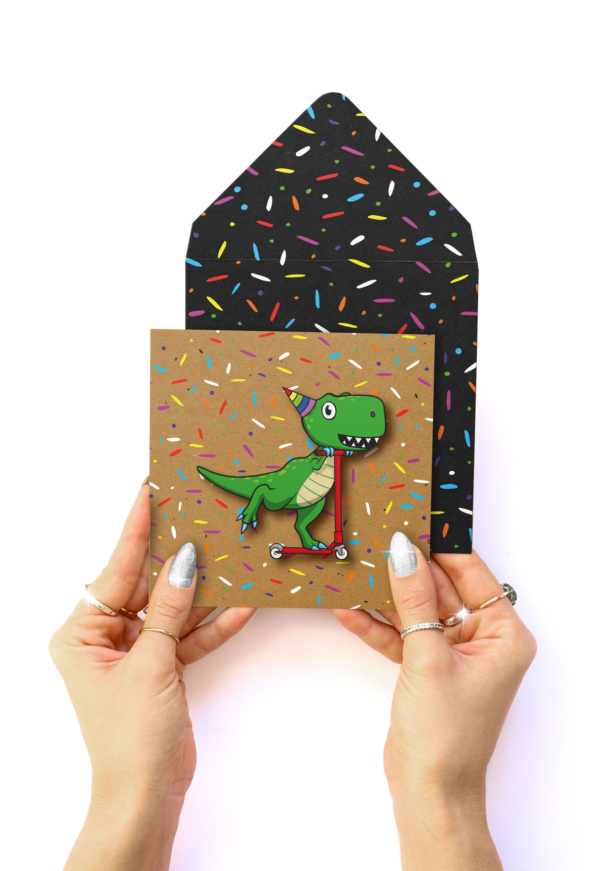 Scooter Dinosaur, Kids Handmade Greeting Card