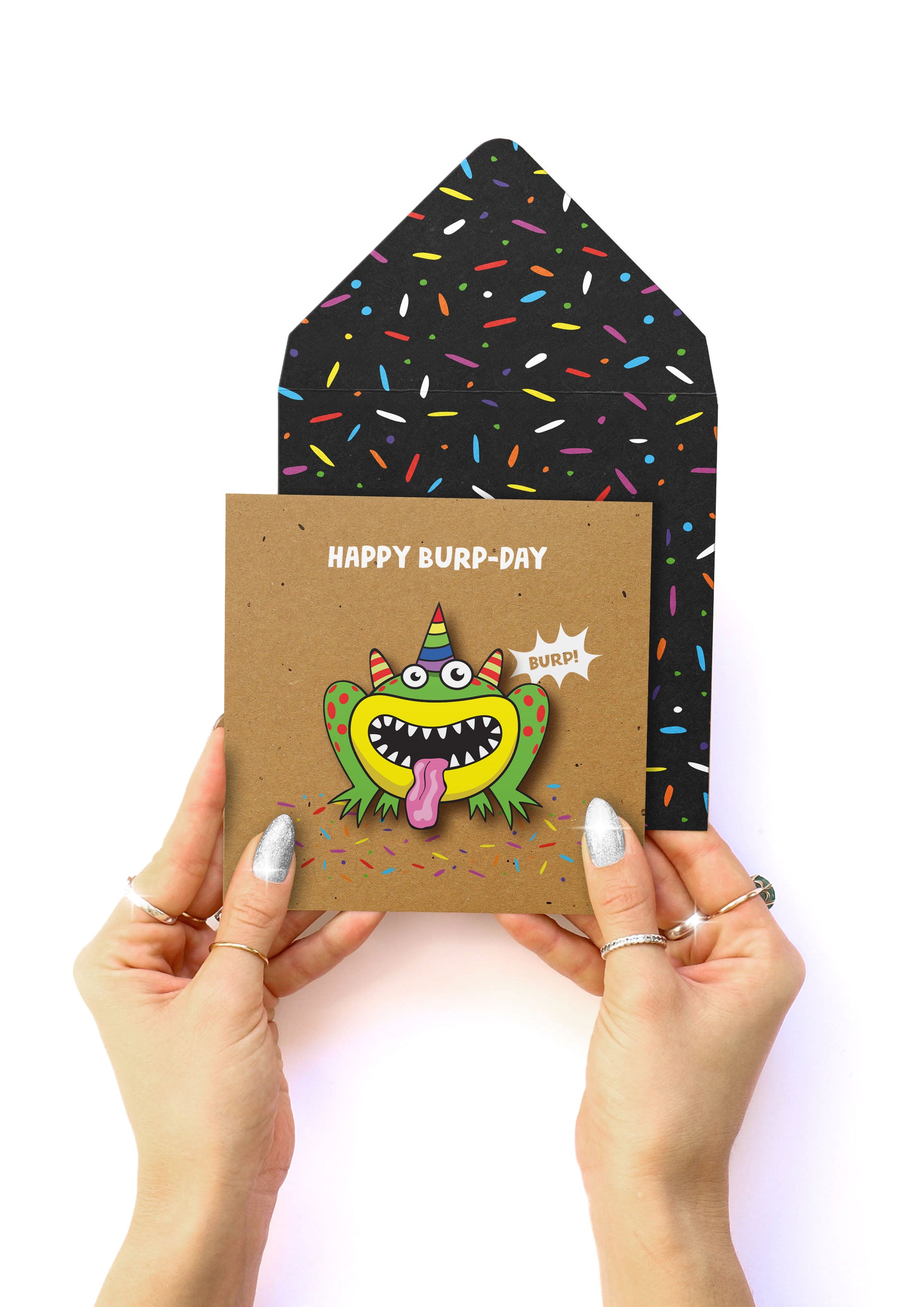Funny Happy Burp-Day Monster, Kids Handmade Greeting Card