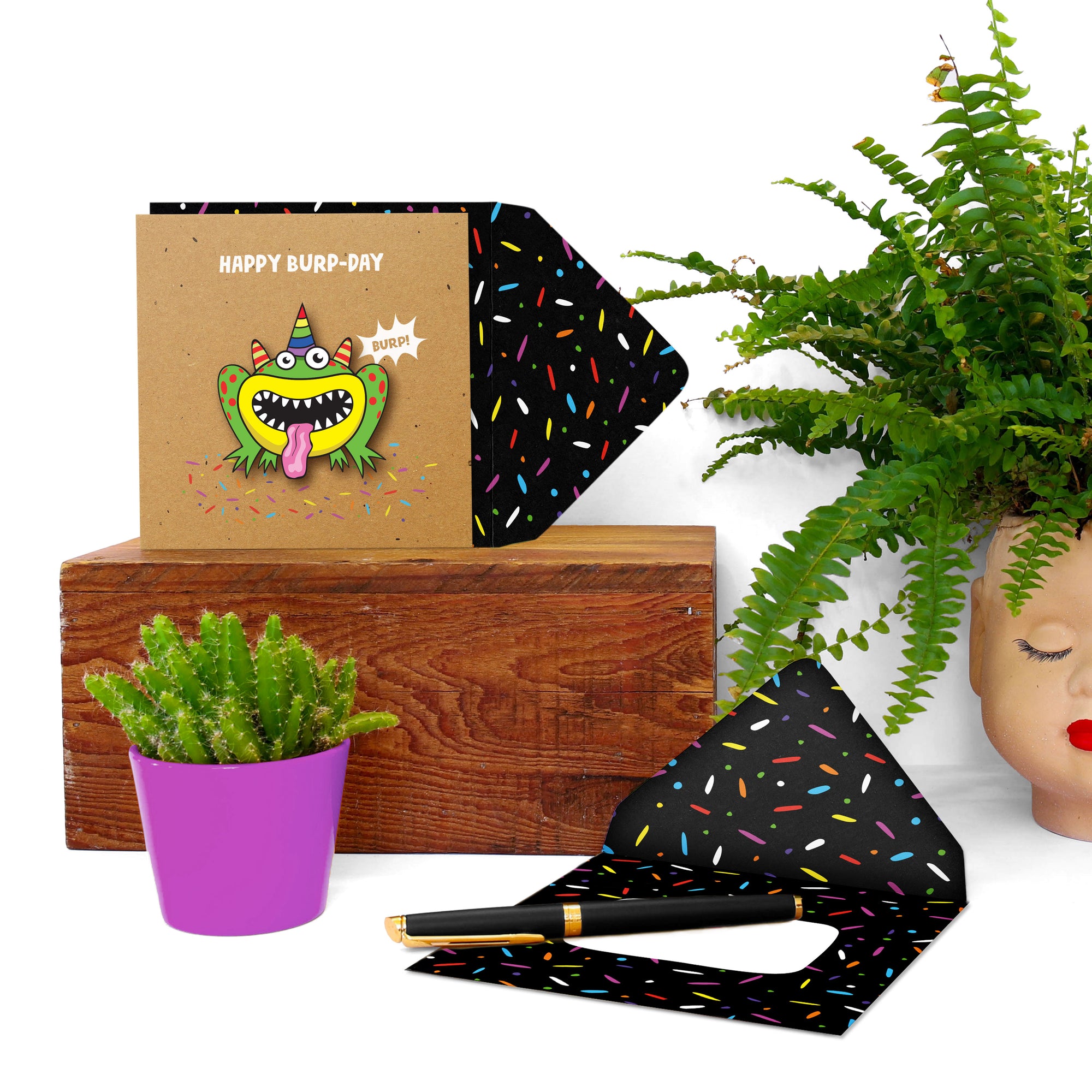 Funny Happy Burp-Day Monster, Kids Handmade Greeting Card