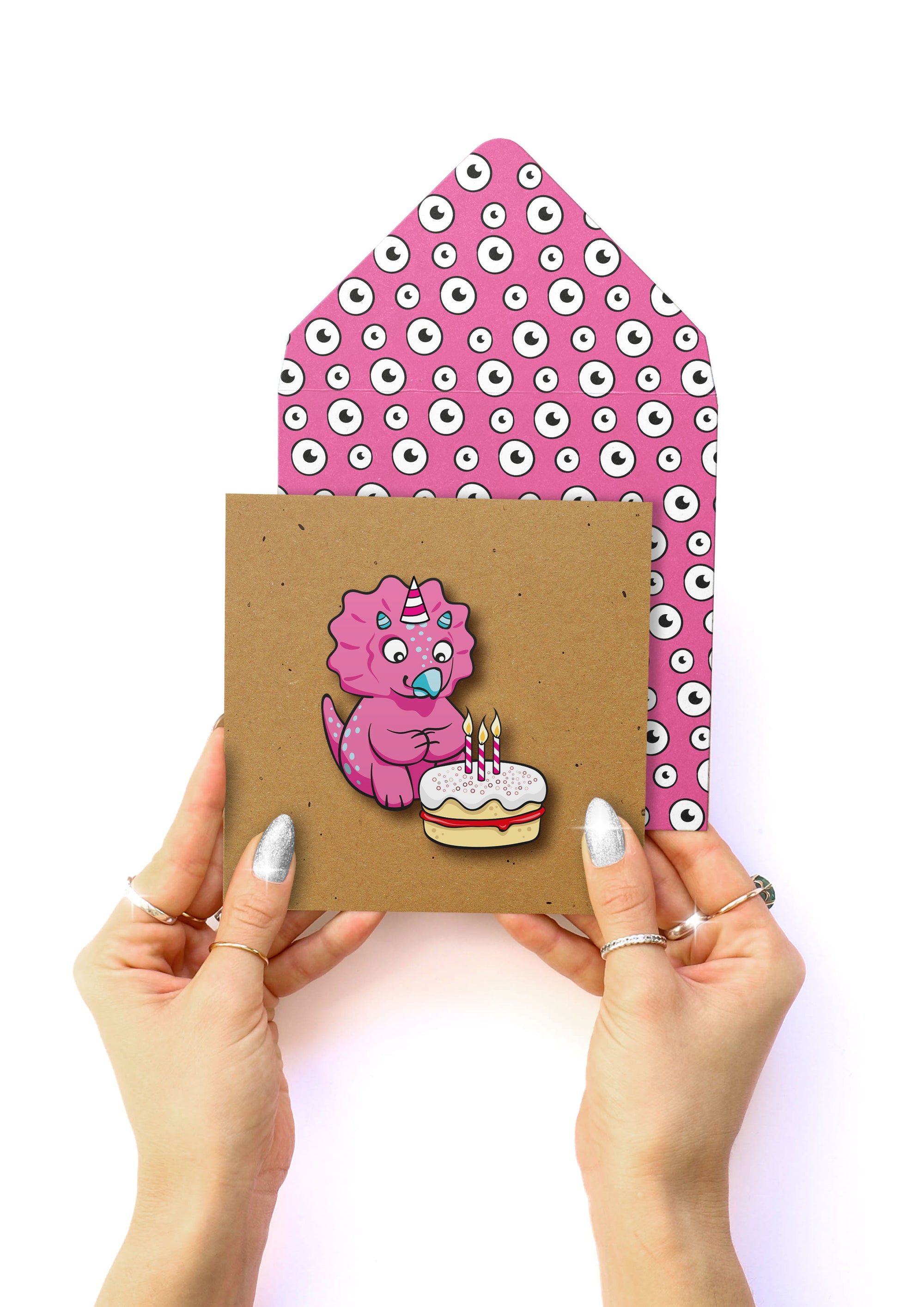 Happy Birthday Cute Pink Dinosaur, Kids Handmade Greeting Card
