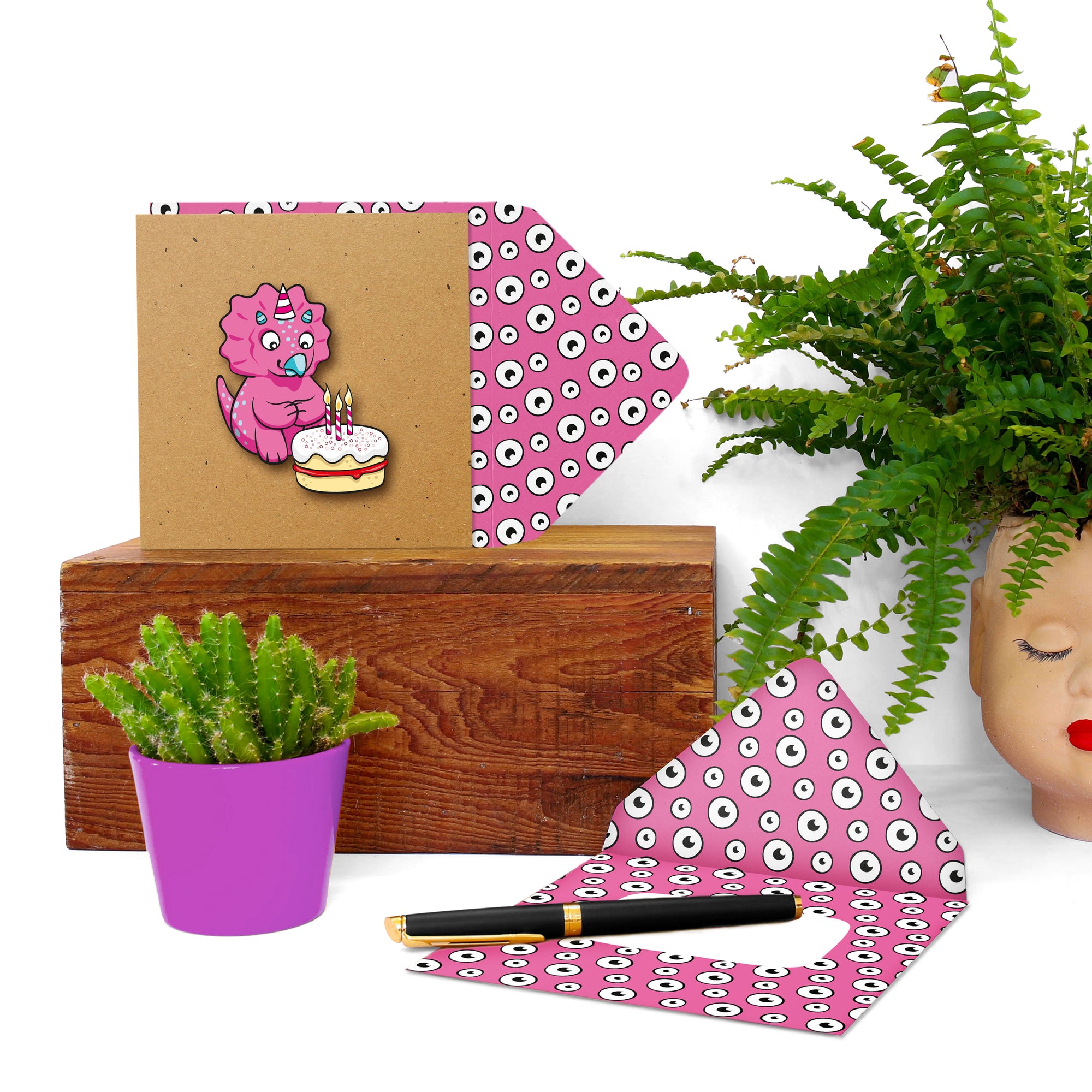 Happy Birthday Cute Pink Dinosaur, Kids Handmade Greeting Card