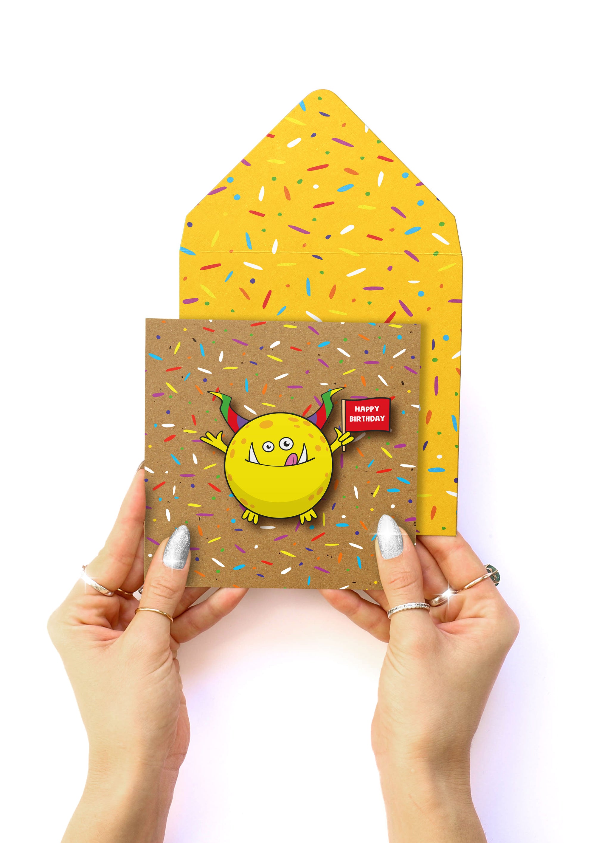 Happy Birthday Jumping Yellow Monster, Kids Handmade Greeting Card