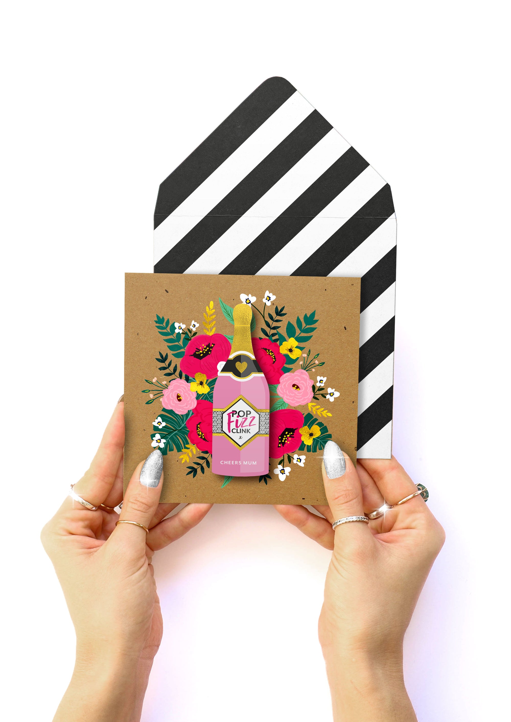 Cheers Champagne Bottle, Handmade Greeting Card
