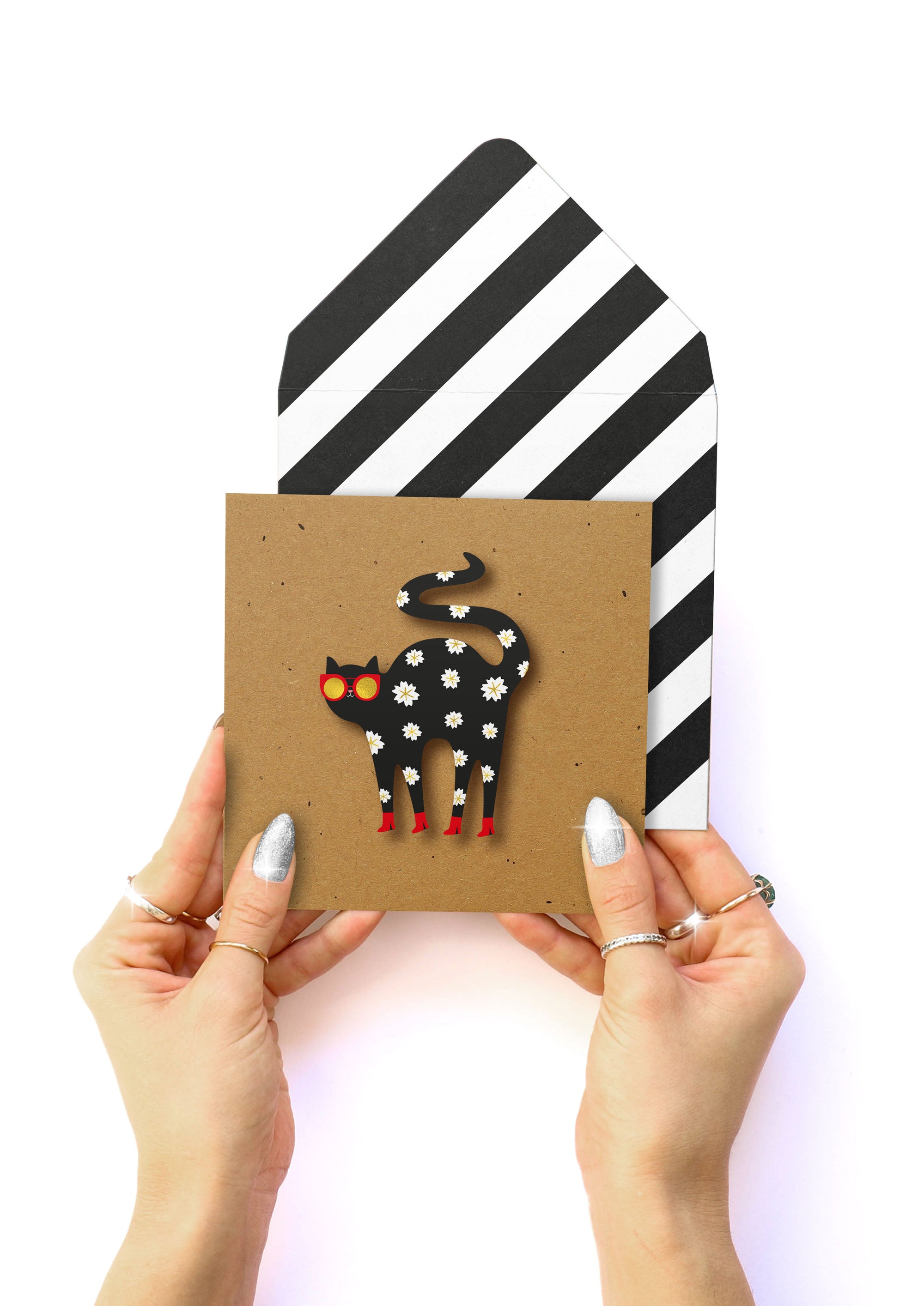 Daisy Cat in Boots, Handmade Greeting Card