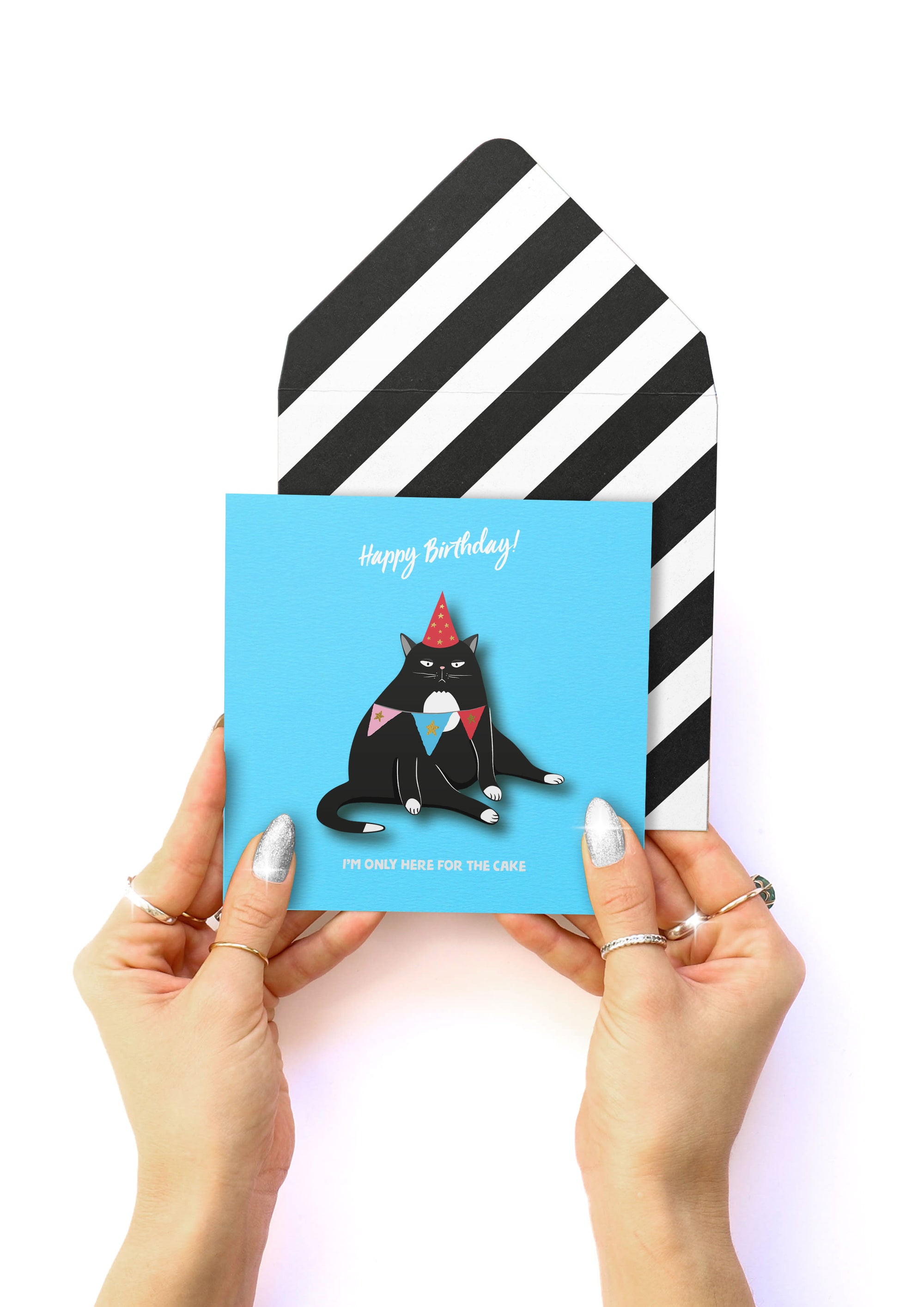 Happy Birthday, Grumpy Birthday Cat, I'm Here for the Cake, Handmade Greeting Card