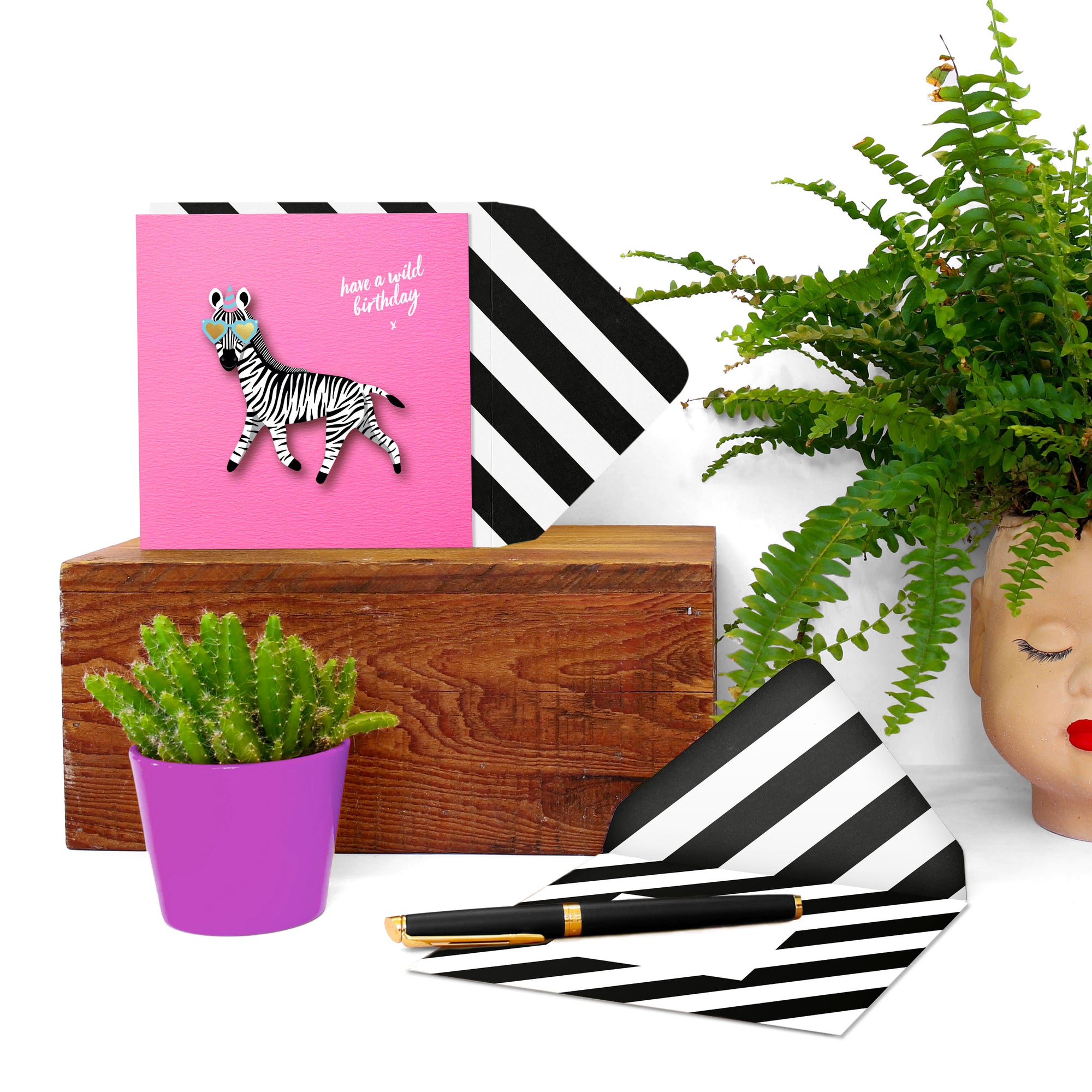 Birthday Zebra, Handmade Greeting Card