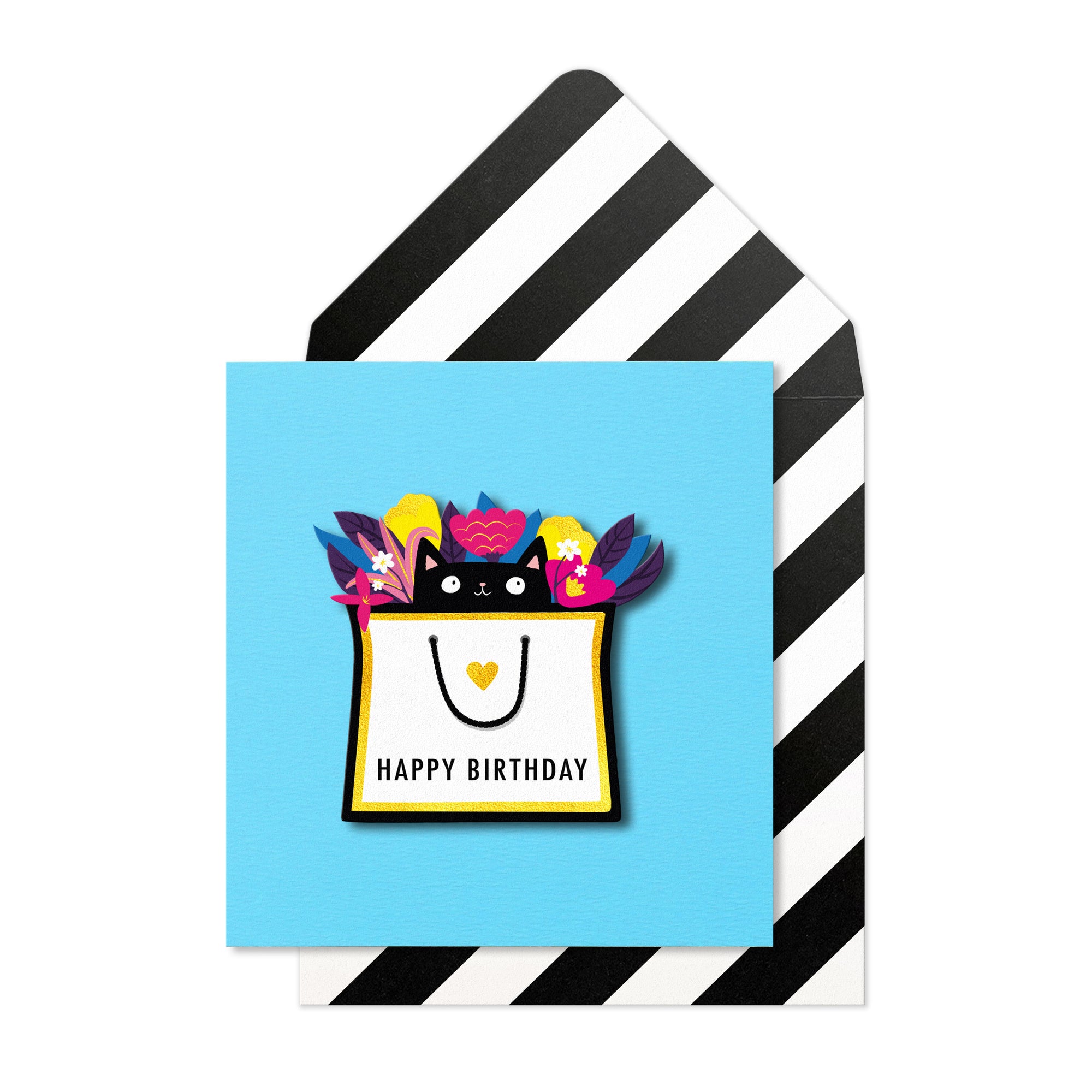 Happy Birthday Shopaholic Cat, Handmade Greeting Card