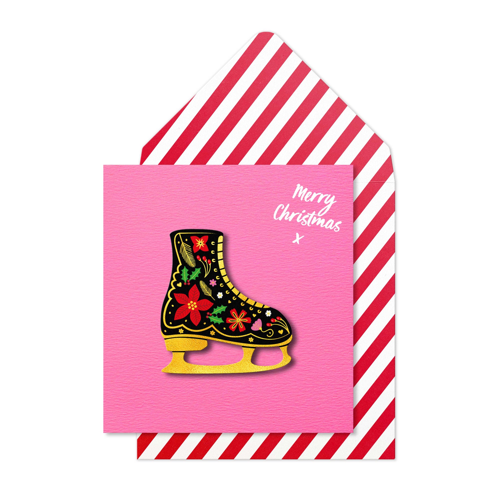 Merry Christmas Ice Skate, Handmade Greeting Card