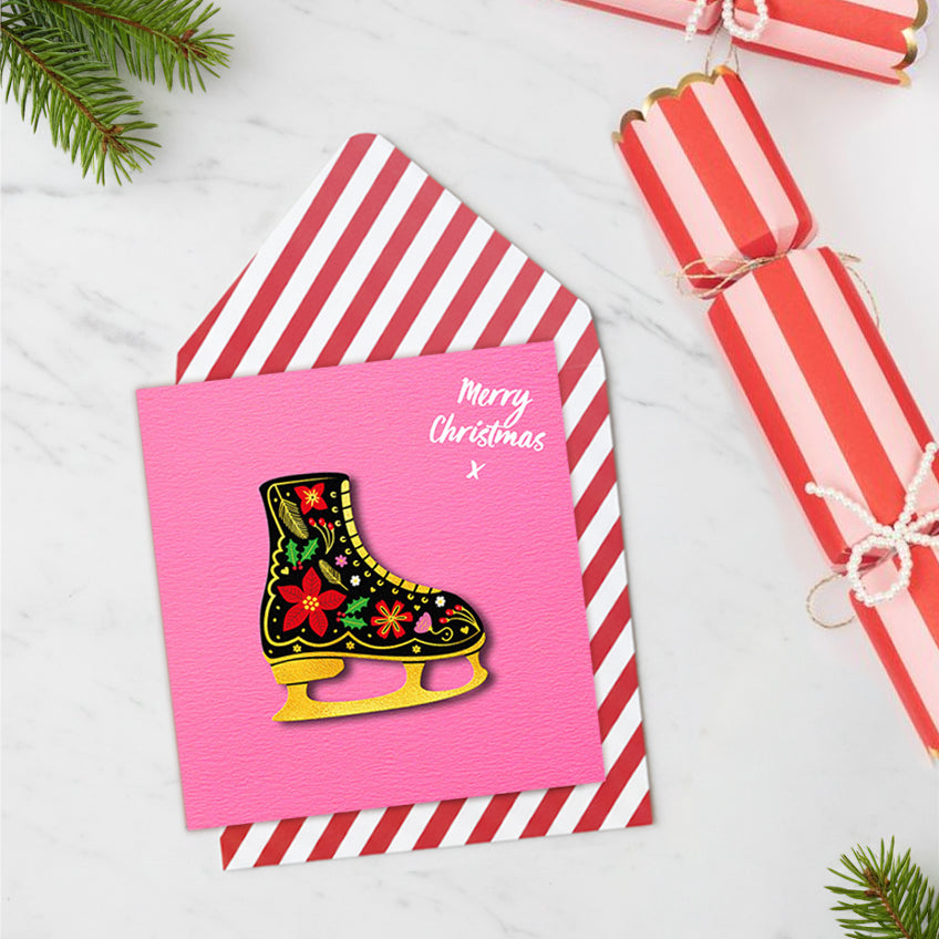Merry Christmas Ice Skate, Handmade Greeting Card
