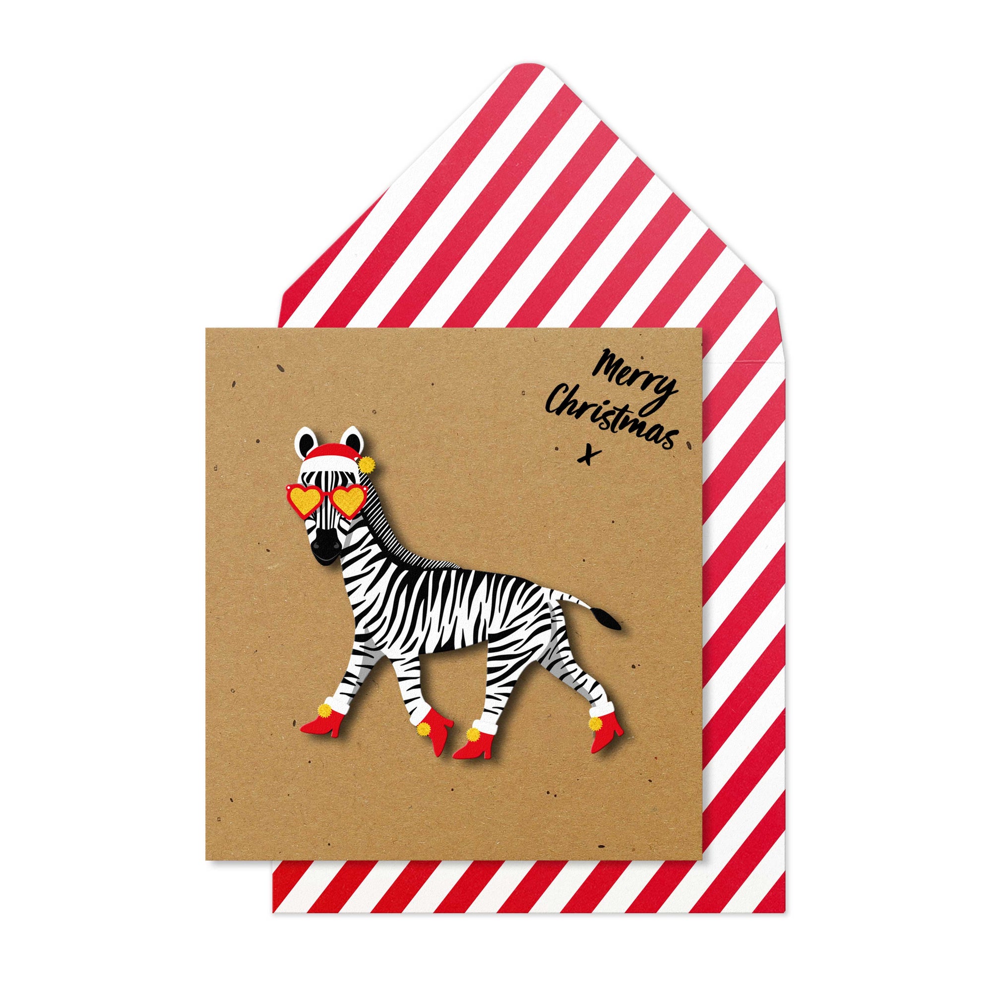 Merry Christmas Zebra, Handmade Greeting Card