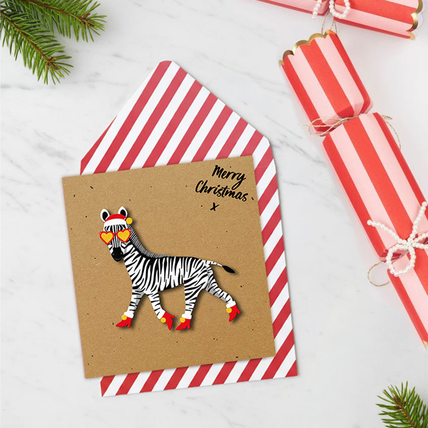 Merry Christmas Zebra, Handmade Greeting Card