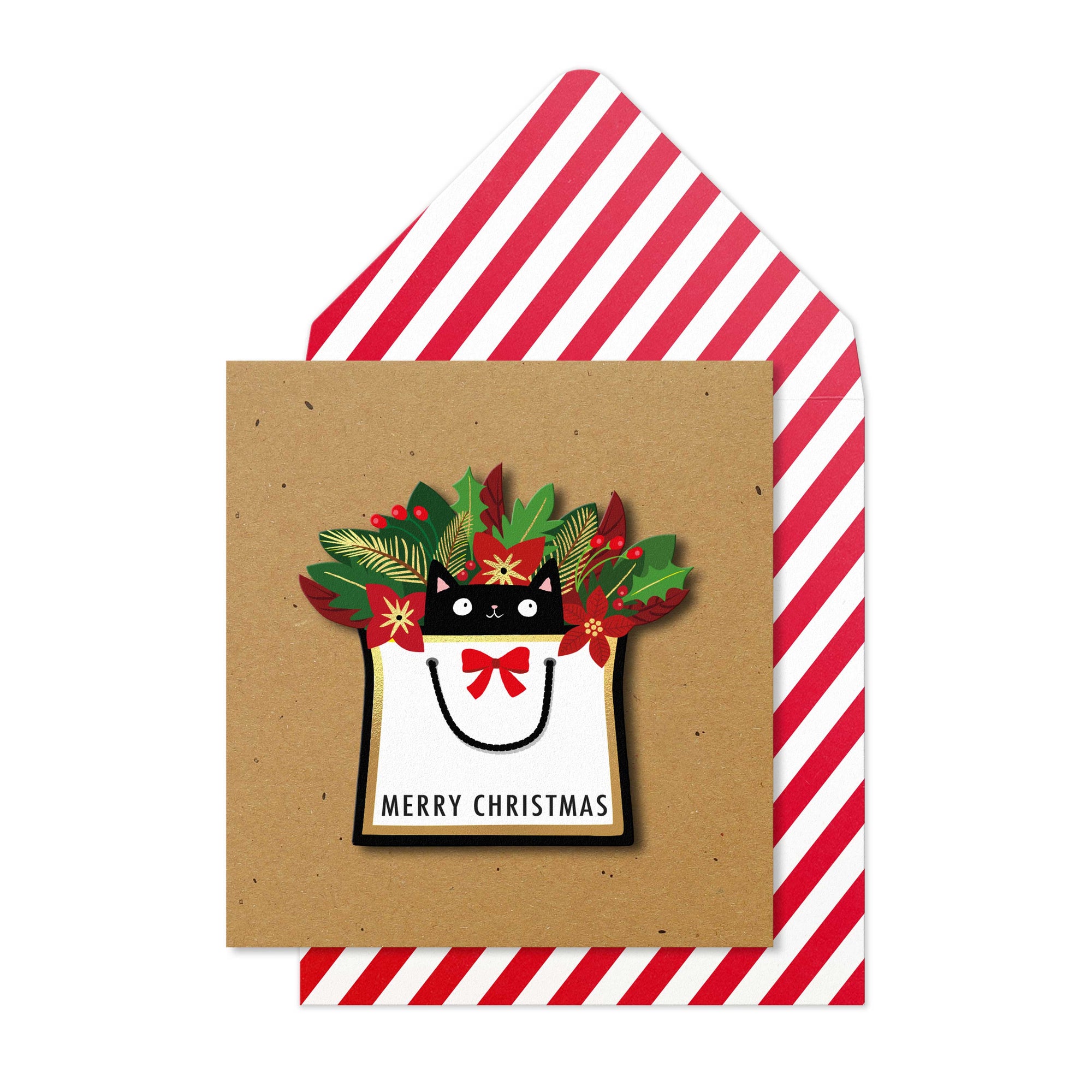 Merry Christmas Shopaholic Cat, Handmade Greeting Card
