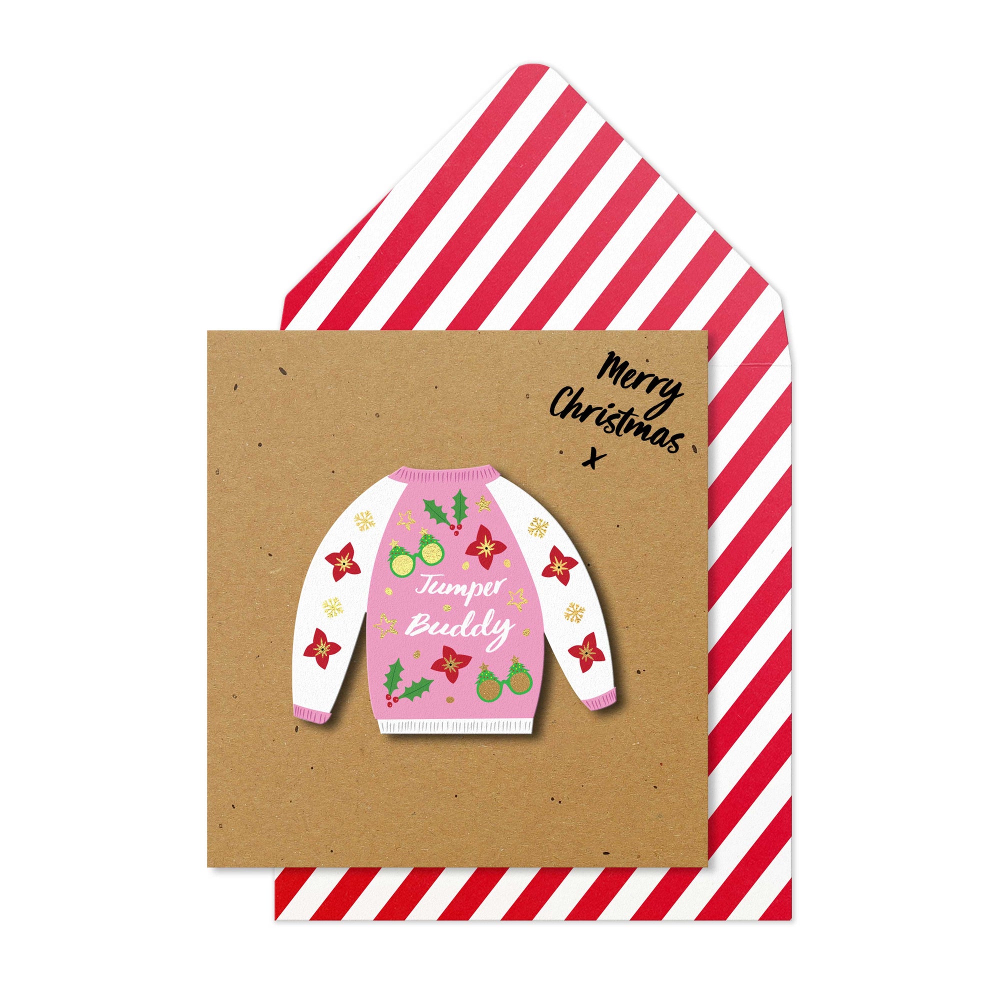 Merry Christmas Jumper Buddy, Handmade Greeting Card