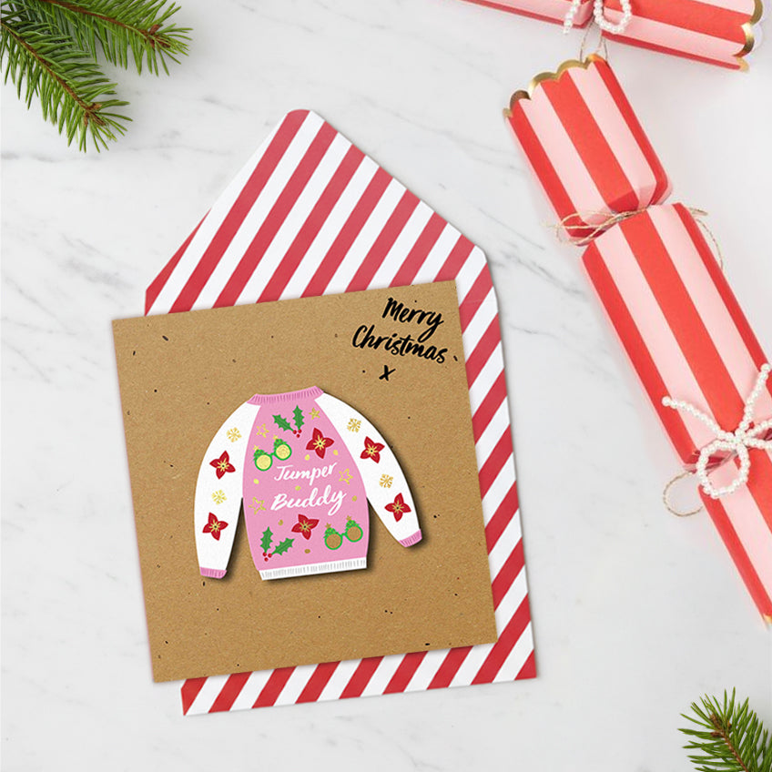 Merry Christmas Jumper Buddy, Handmade Greeting Card