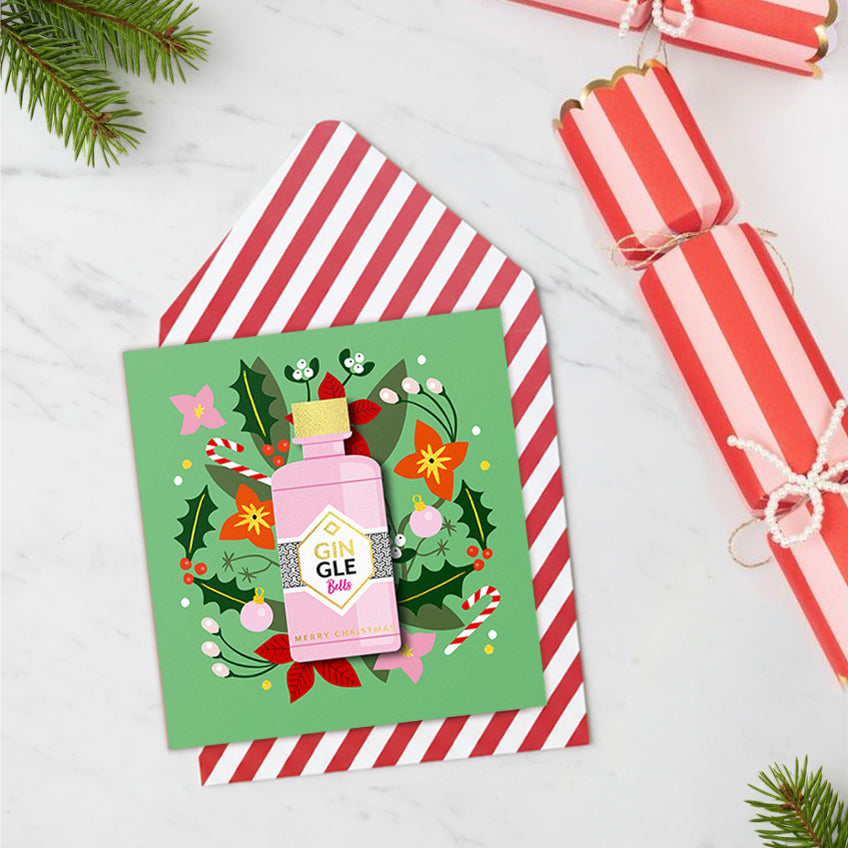 Gin-gle Bell Gin, Handmade Greeting Card