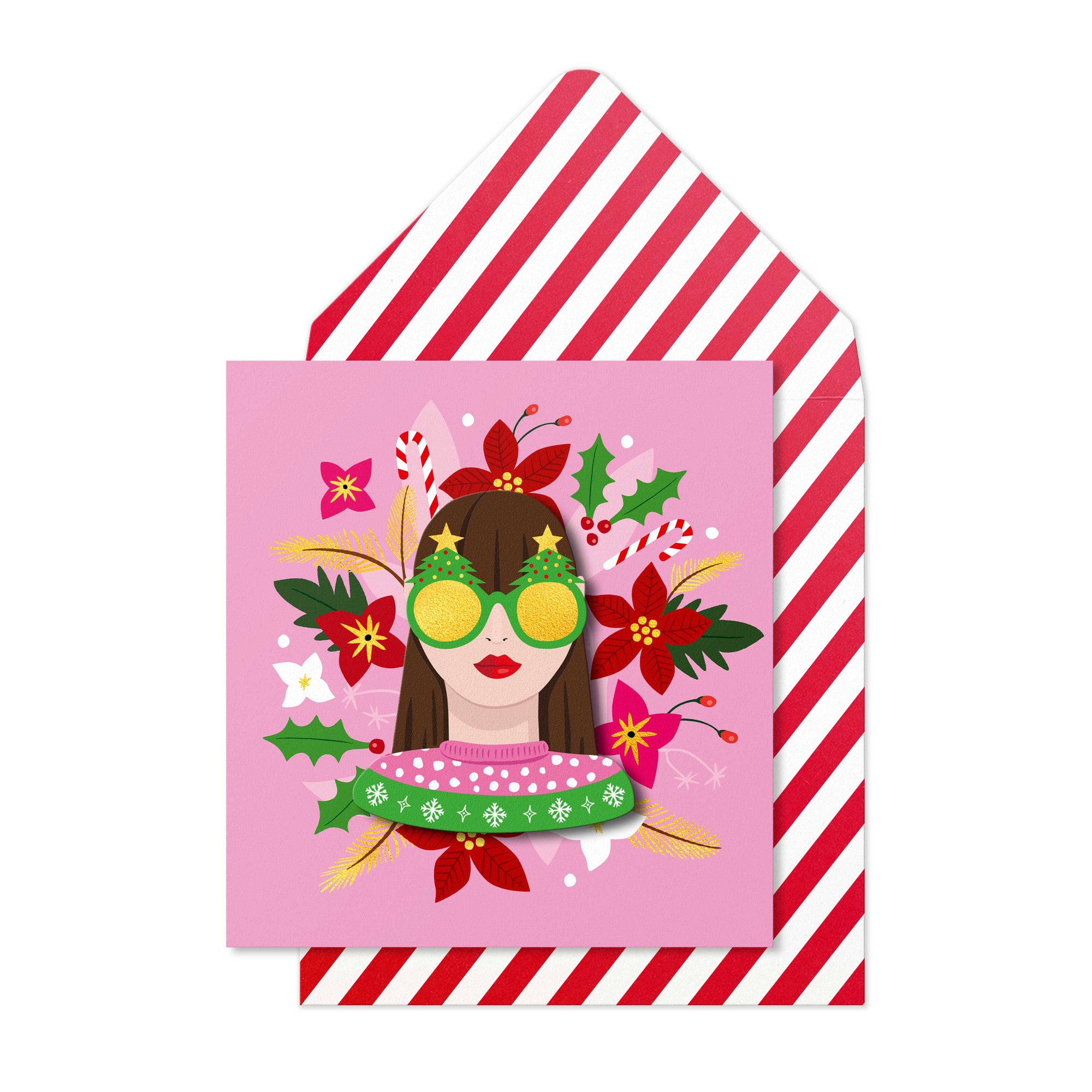 Merry Christmas Festive Girl, Handmade Greeting Card