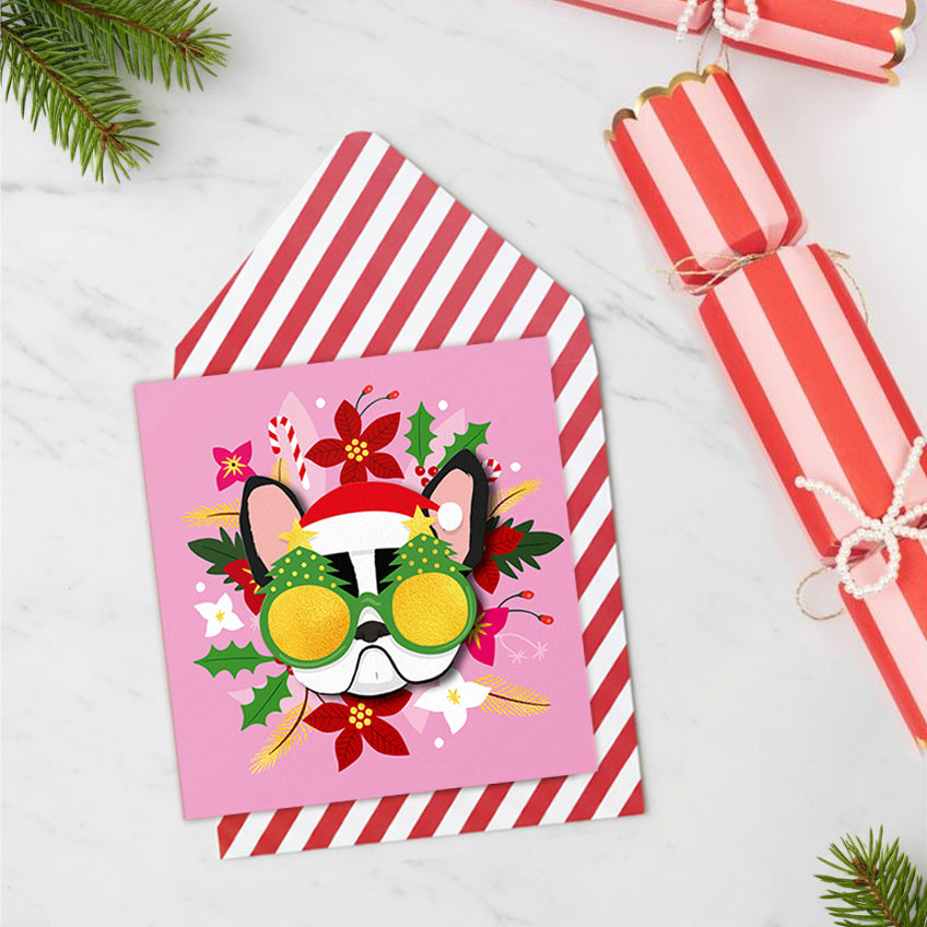 Christmas Frenchie, Handmade Greeting Card
