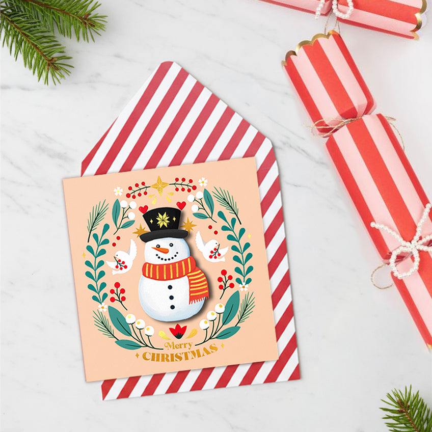 3D Christmas Snowman, Handmade Greeting Card