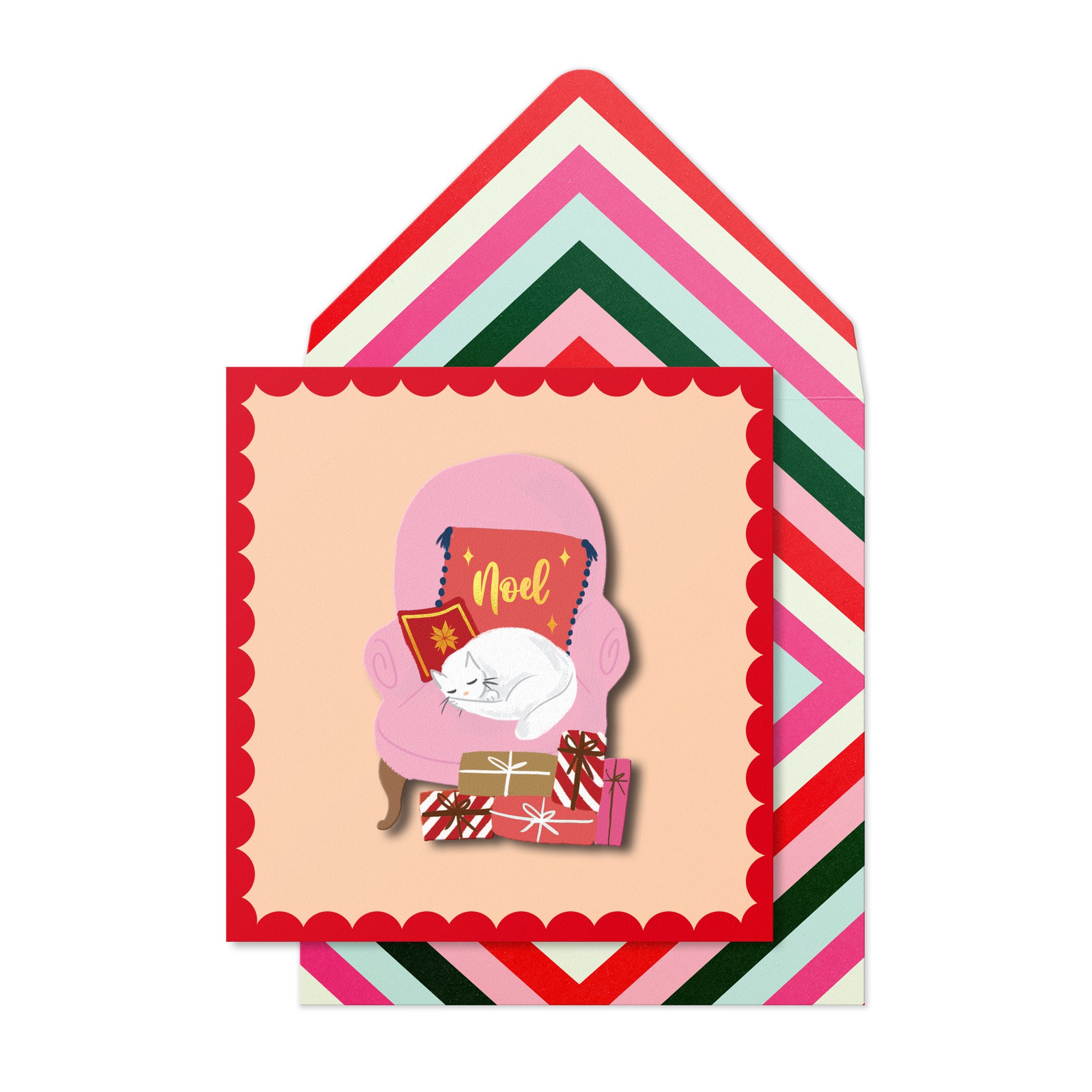 3D Cat on Chair, Handmade Greeting Card