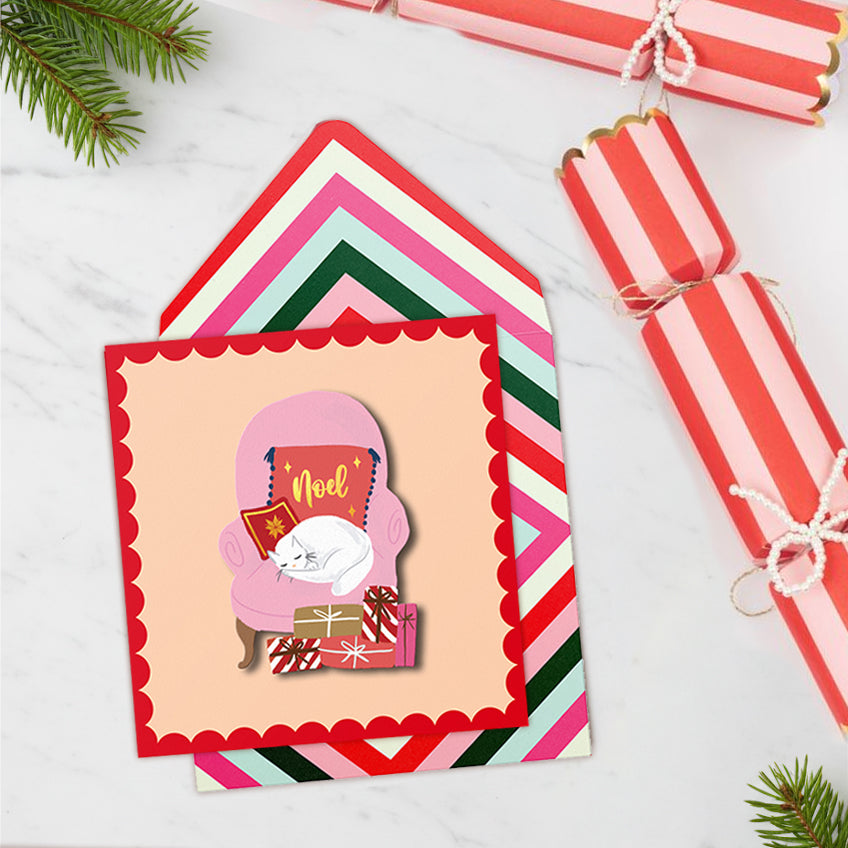 3D Cat on Chair, Handmade Greeting Card