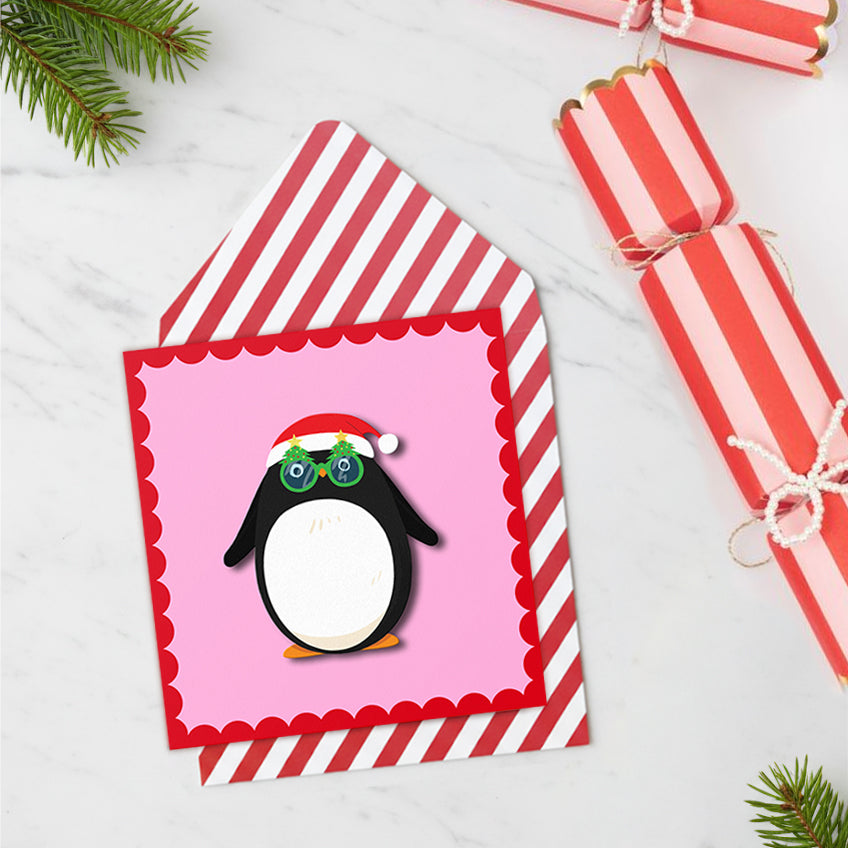 Christmas 3D Penguin, Handmade Greeting Card