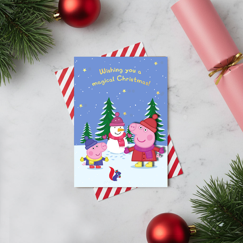 Magical Christmas Snowman, Peppa Pig Handmade Greeting Card