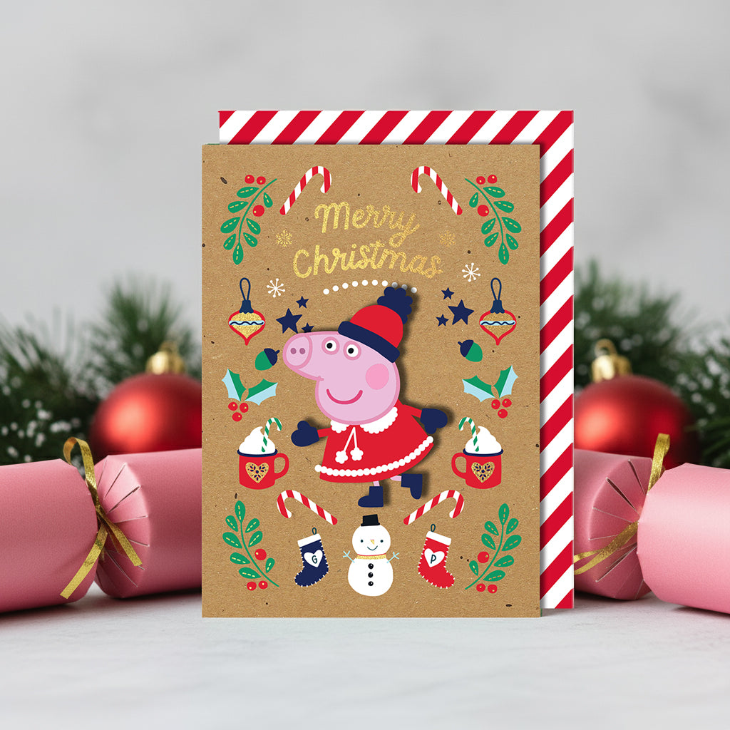 Festive Merry Christmas, Peppa Pig Handmade Greeting Card