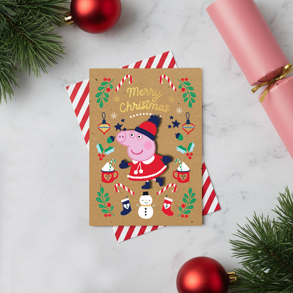 Festive Merry Christmas, Peppa Pig Handmade Greeting Card