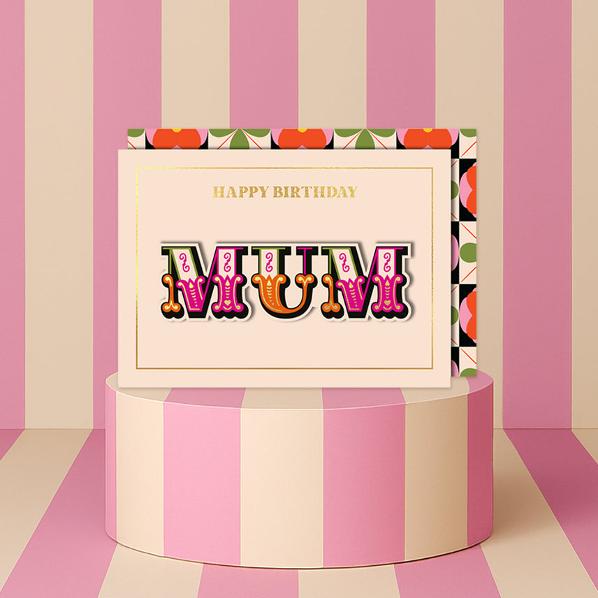 Happy Birthday Retro Mum Greeting Card