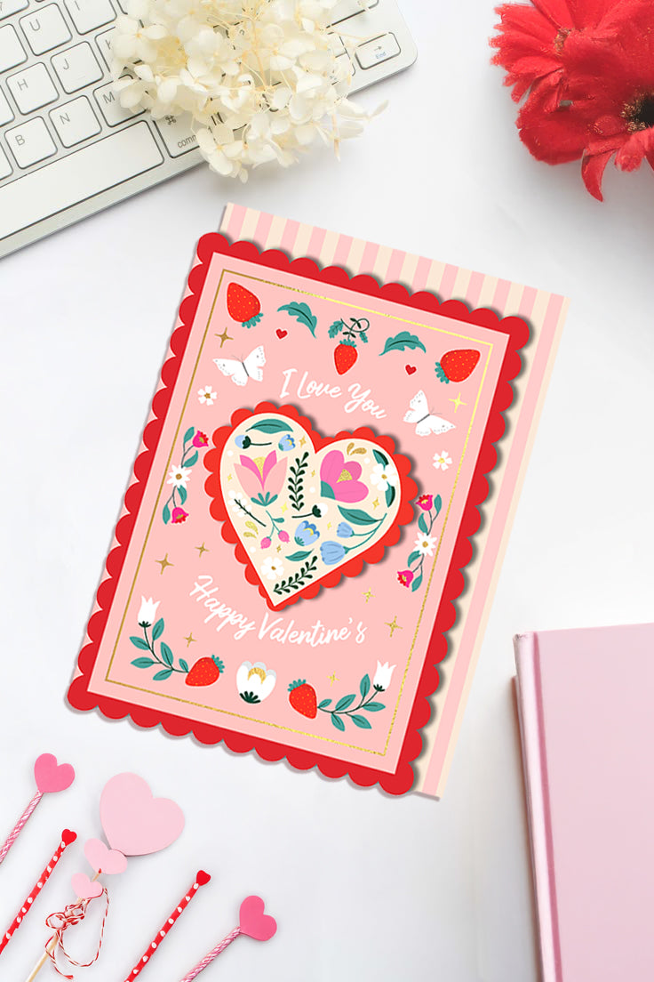 I Love You, Happy Valentines, Handmade Greeting Card