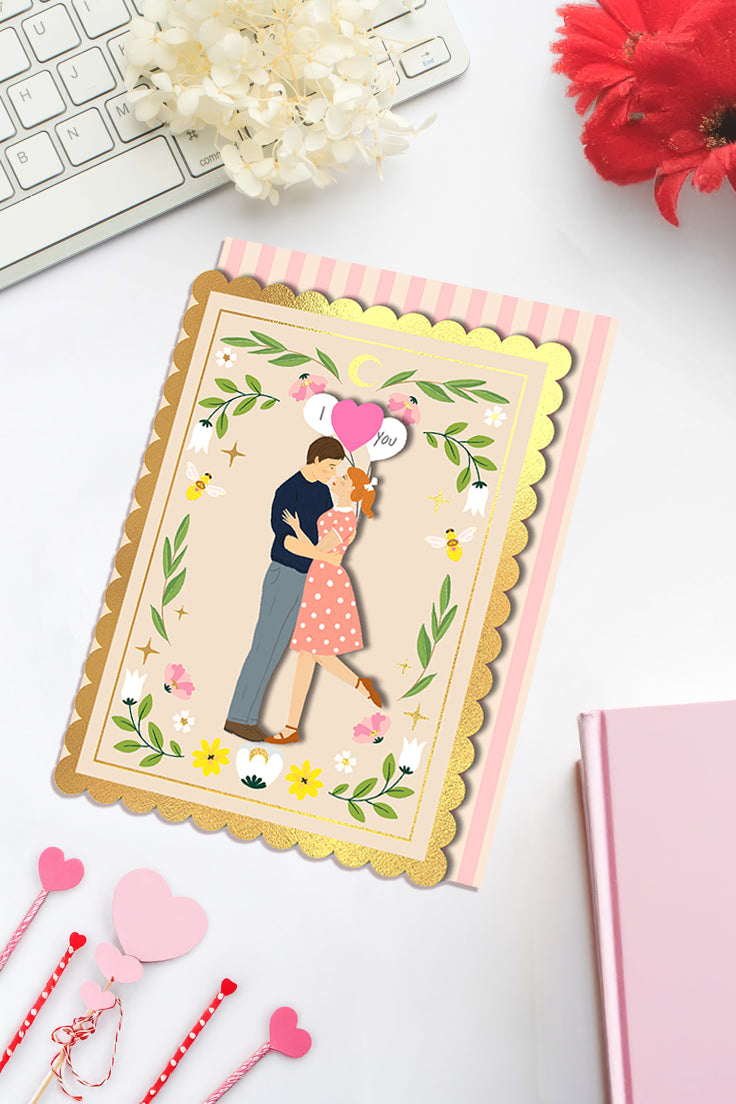 I Love You, Couple Kissing Anniversary Card