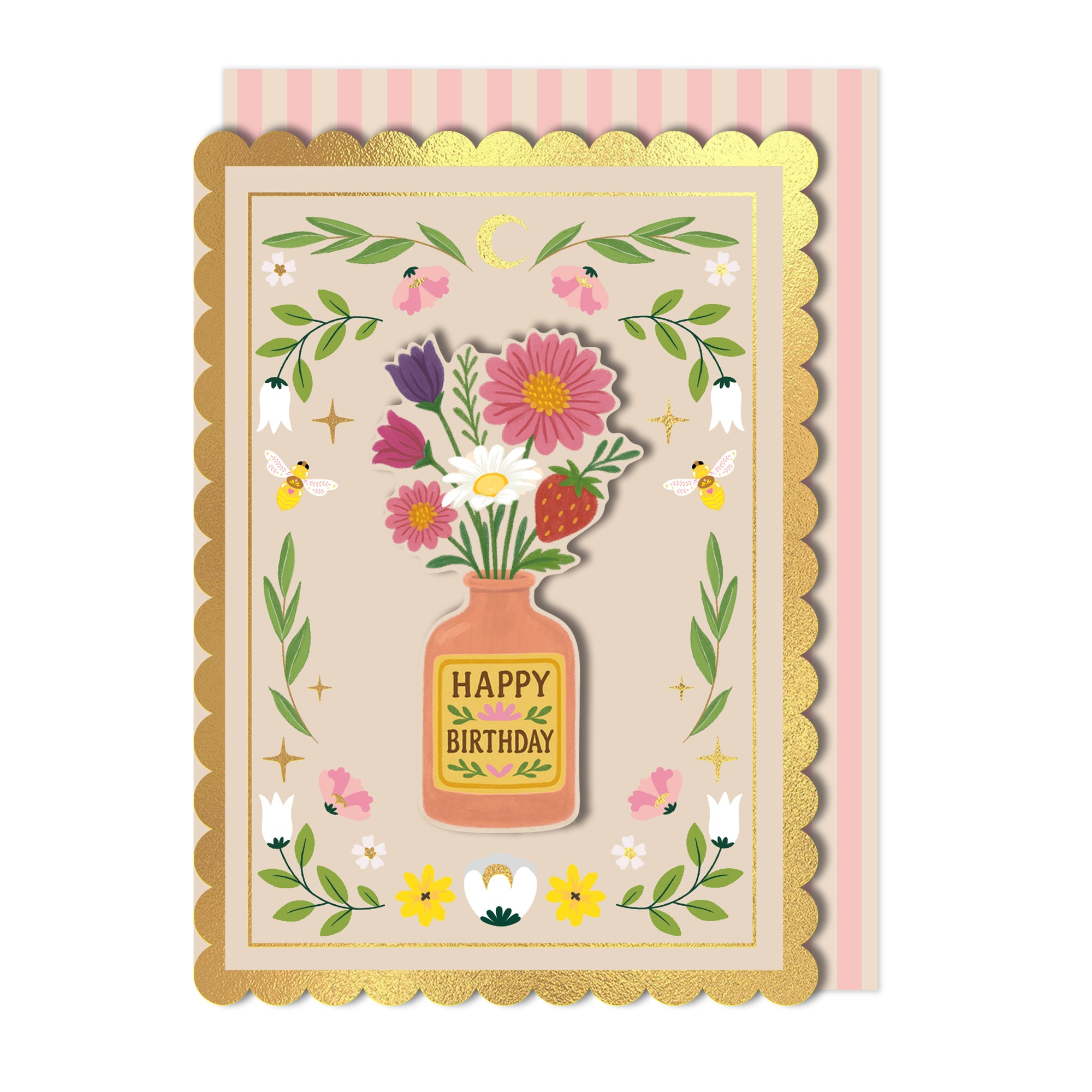 Handmade Whimsical Floral Vase Foiled Birthday Card
