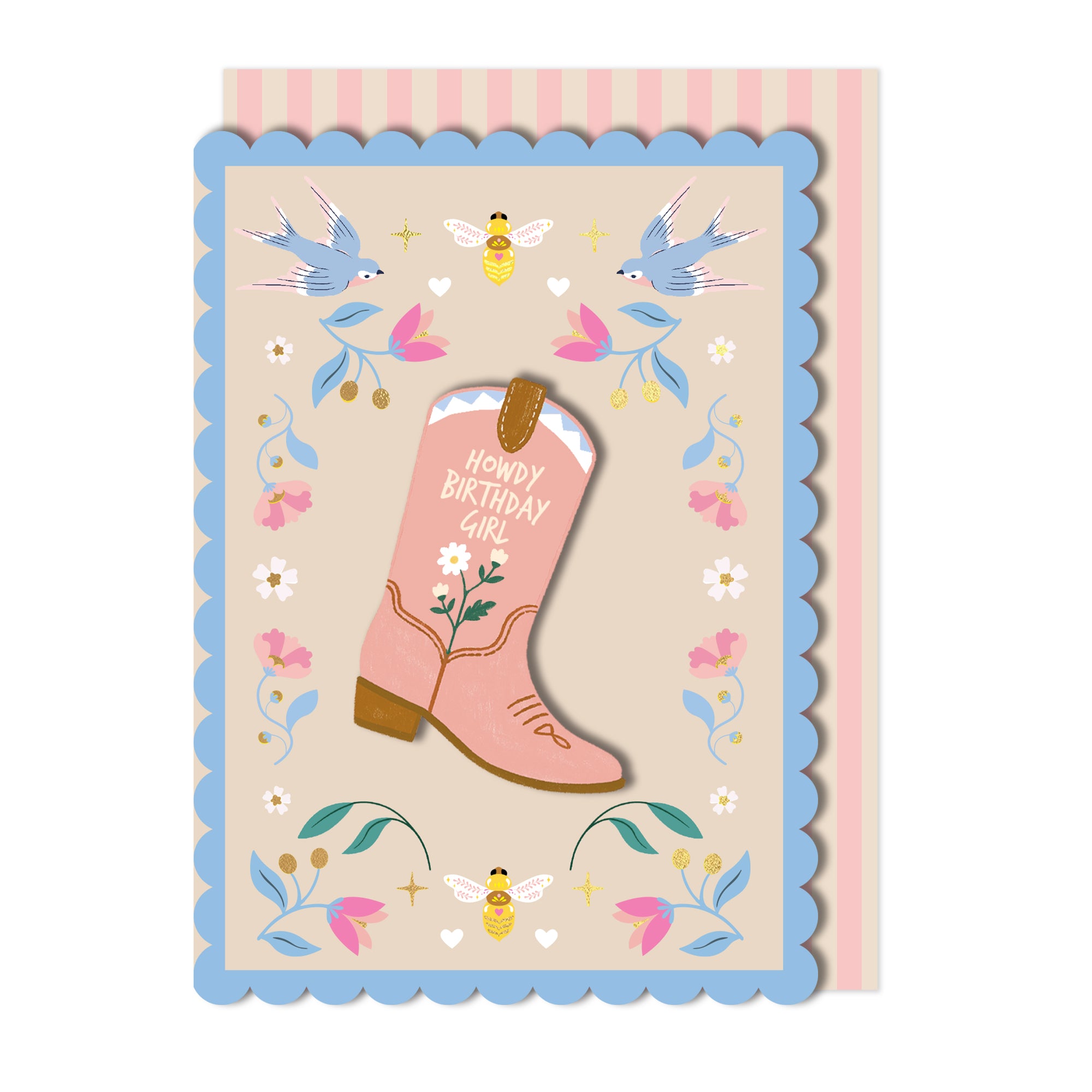 3D Handmade Cowgirl Boot, Gold Foiled Birthday Card