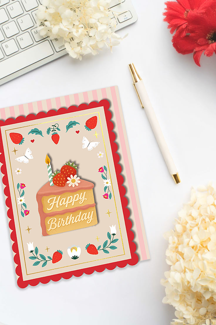 3D Handmade Slice Of Cake Gold Foiled Birthday Card