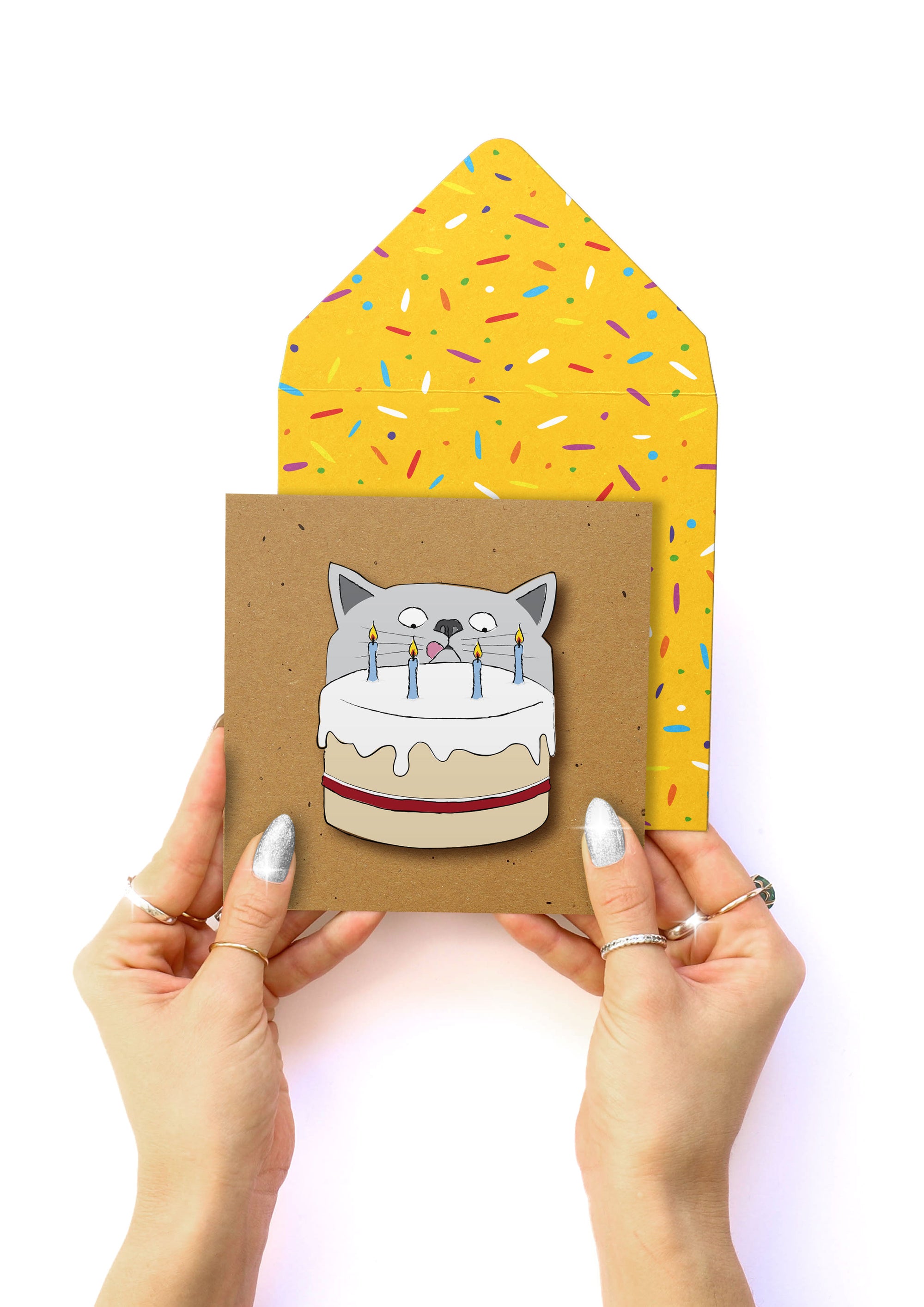Naughty Cat Cake, Handmade Greeting Card