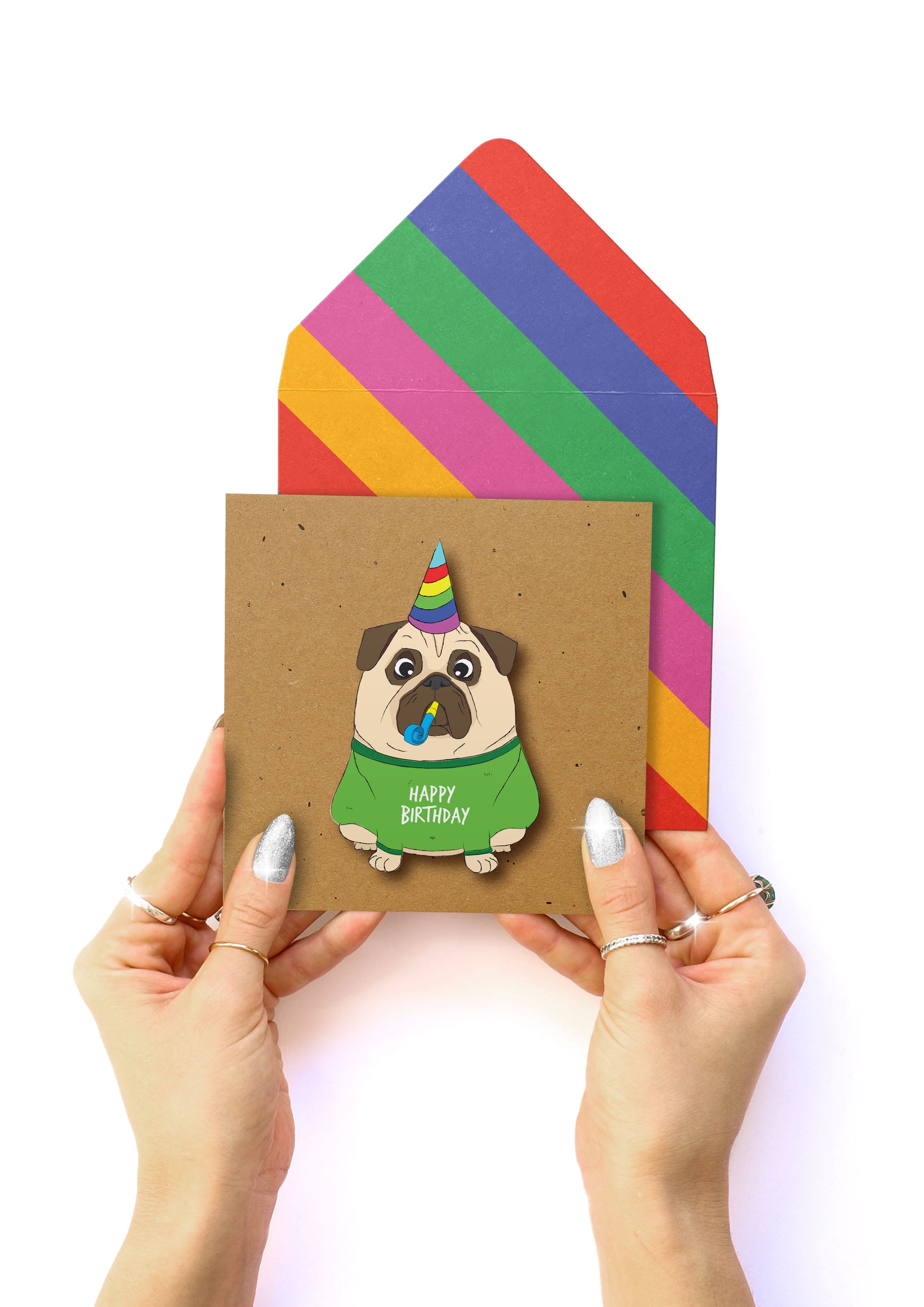 Happy Birthday Pug, Handmade Greeting Card