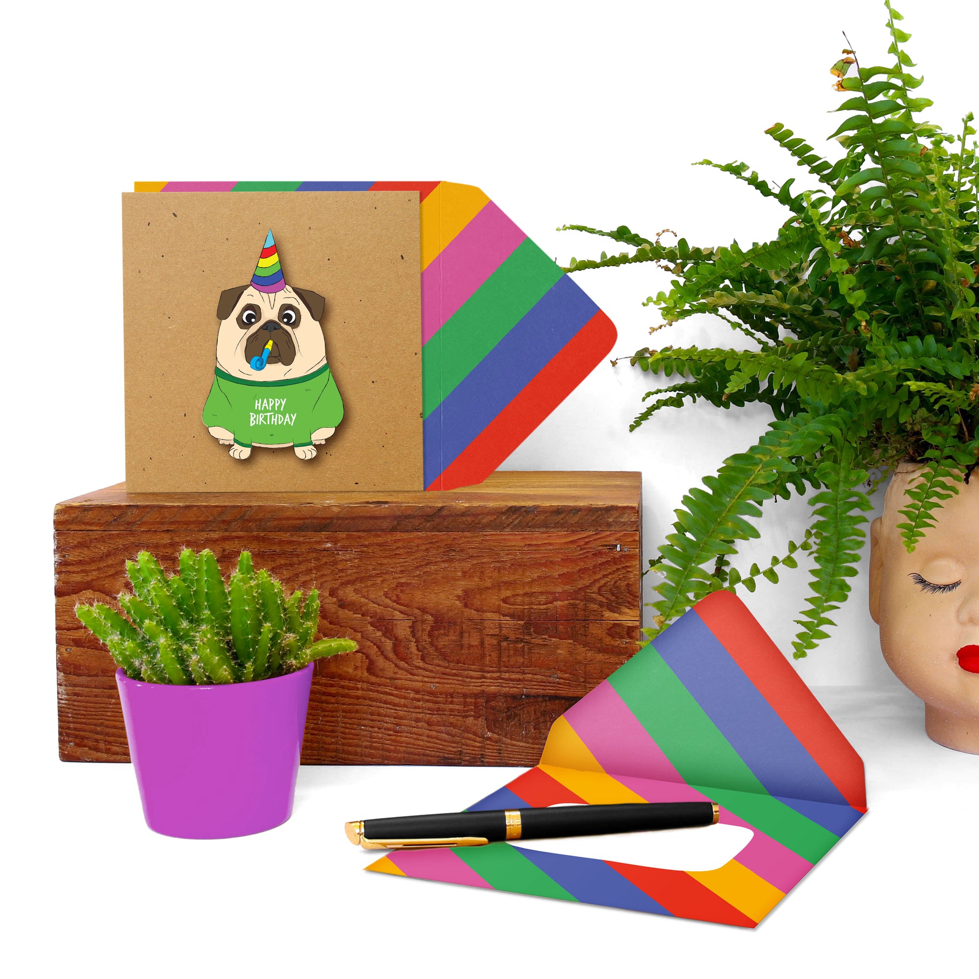 Happy Birthday Pug, Handmade Greeting Card