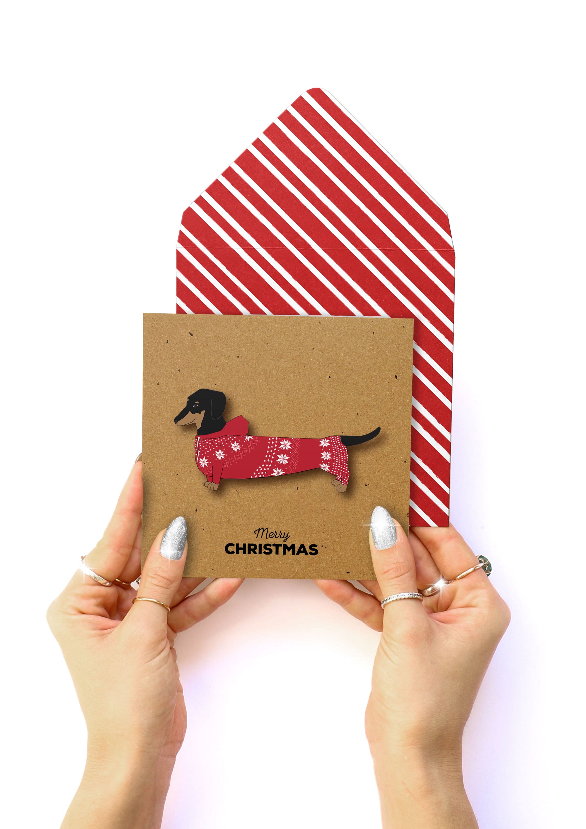 Merry Christmas Onesie Dachshund, Handmade Greeting Card