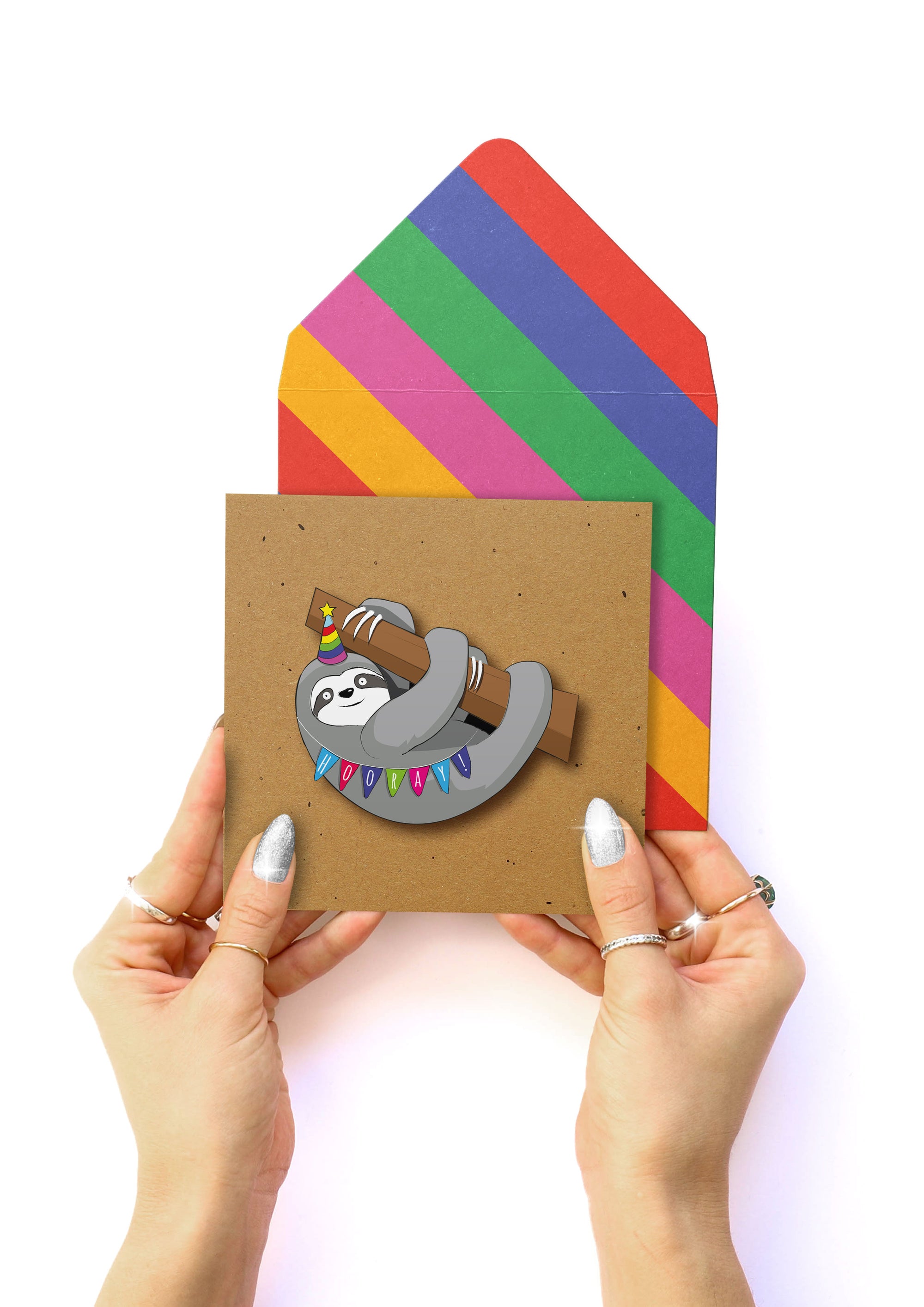 Birthday Hooray Sloth, Kids Handmade Greeting Card
