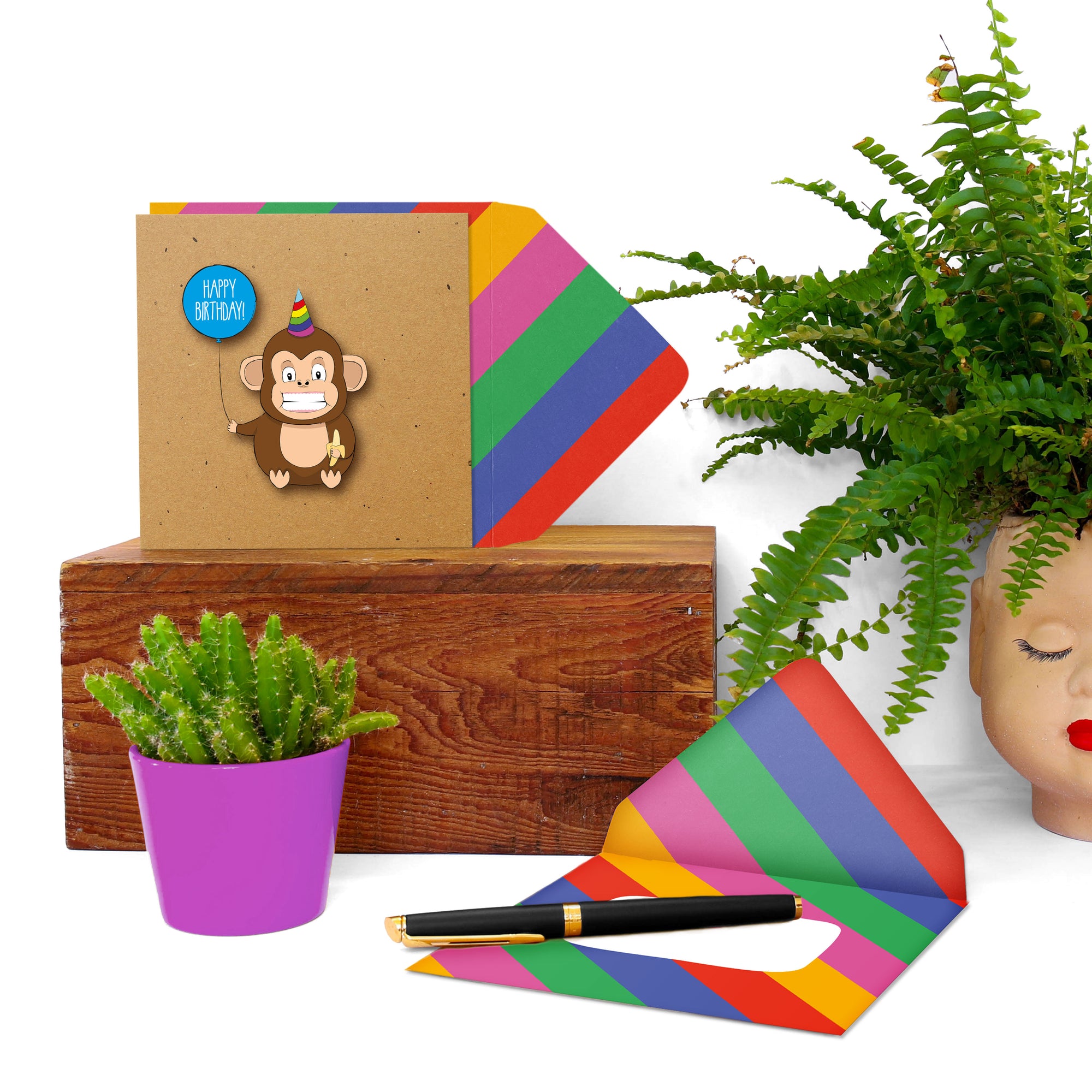 Happy Birthday Monkey, Handmade Greeting Card